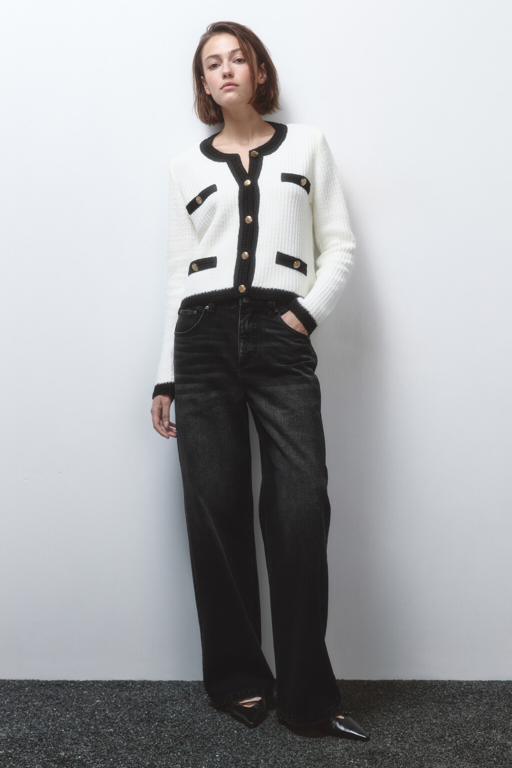 Кардиган вязаный укороченный с круглым вырезом - цвет молочный - 5