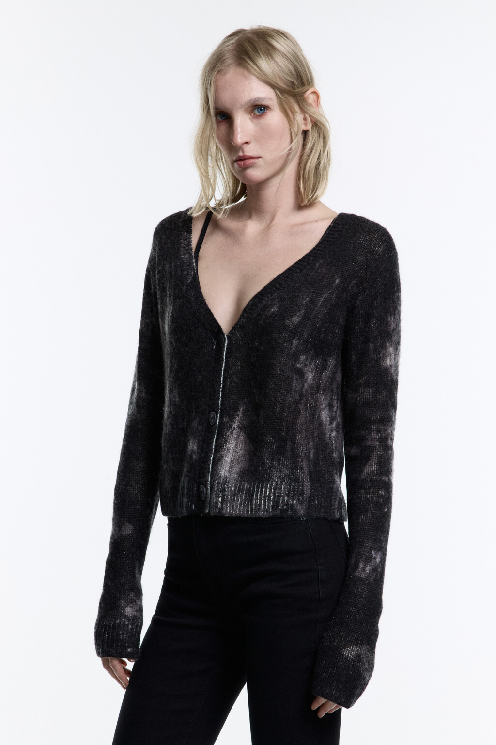 Кардиган на пуговицах вязаный с принтом тай-дай - цвет черный - 5