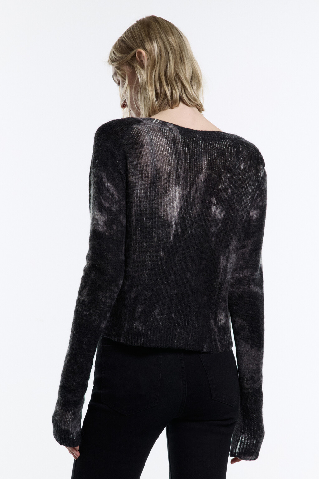 Кардиган на пуговицах вязаный с принтом тай-дай - цвет черный - 6