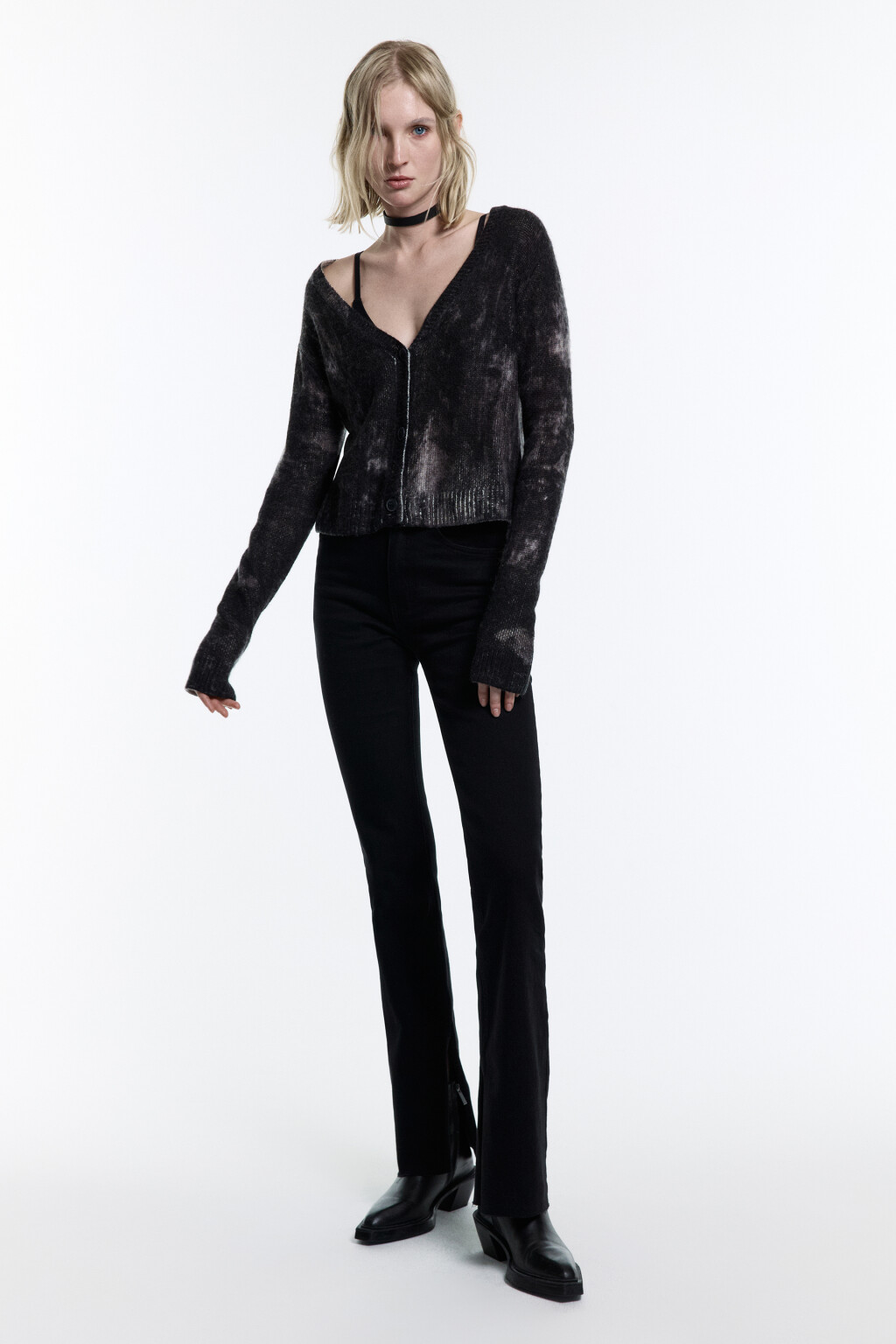 Кардиган на пуговицах вязаный с принтом тай-дай - цвет черный - 7