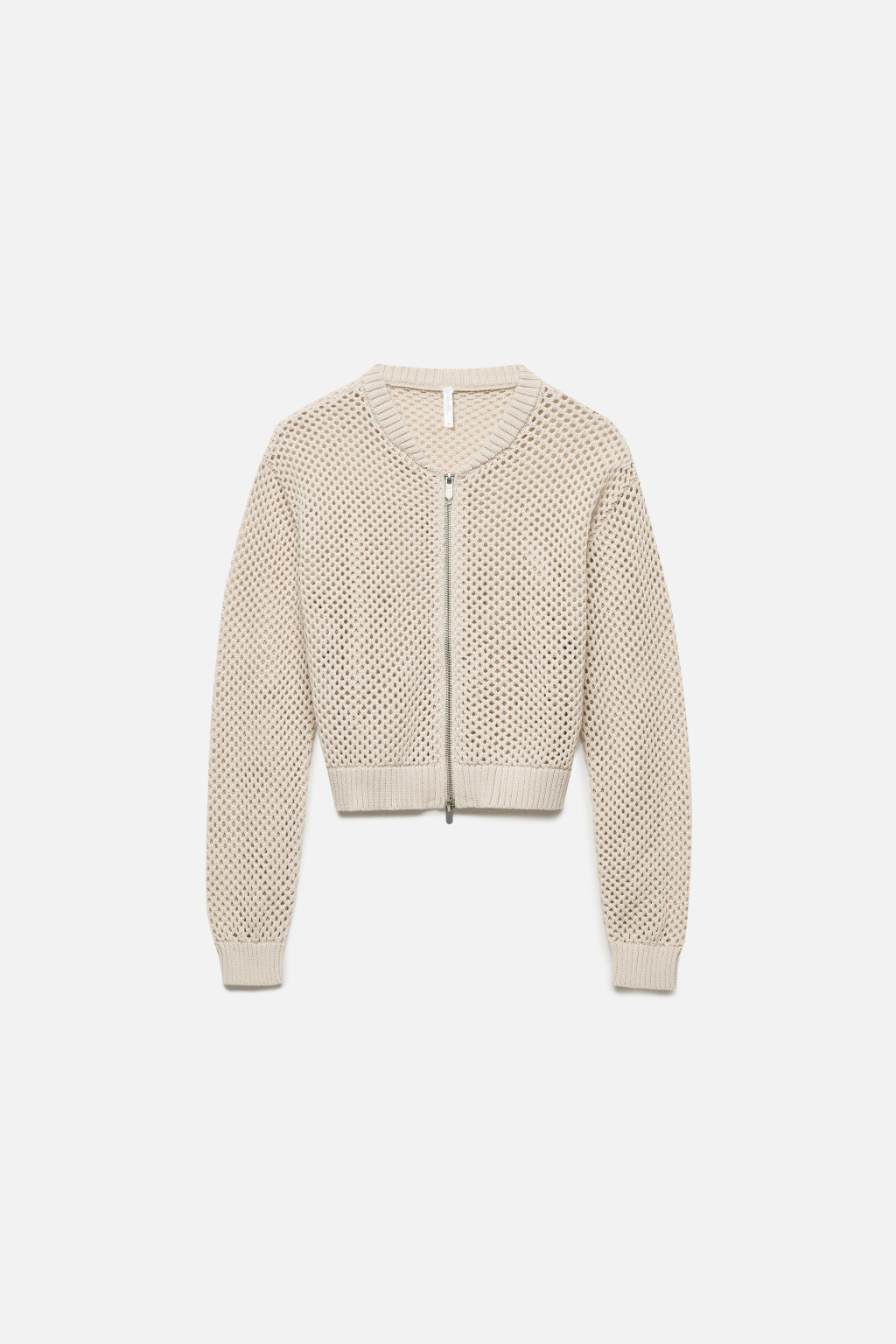 Кардиган вязаный ажурный на молнии - цвет бежевый - 8