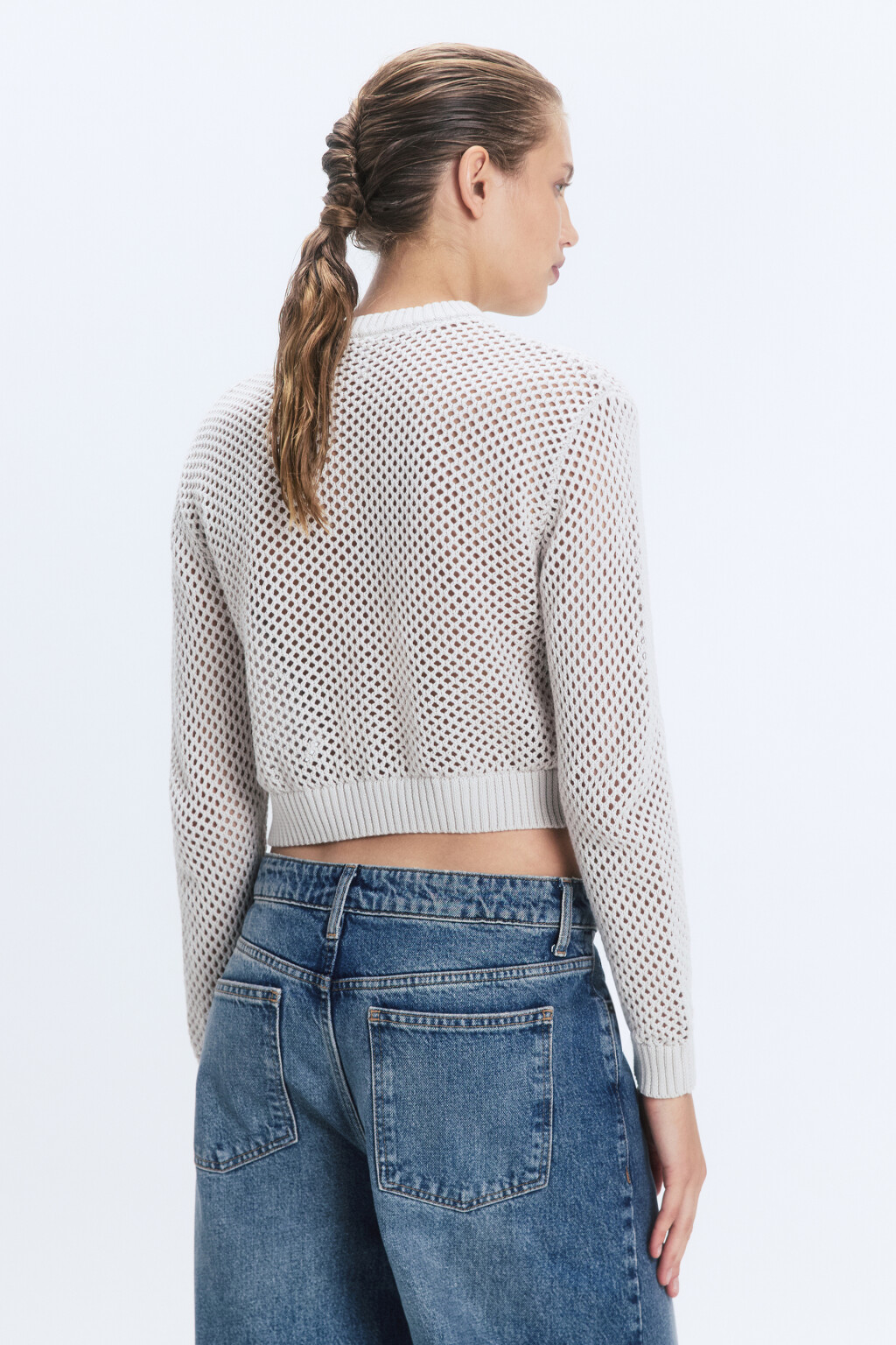 Кардиган вязаный ажурный на молнии - цвет бежевый - 4