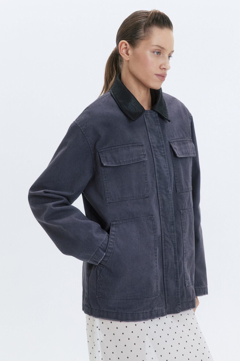 Куртка-рубашка oversize с накладными карманами - цвет серый - 4