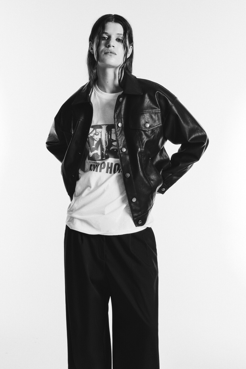 Куртка-рубашка из искусственной кожи - цвет черный - 1