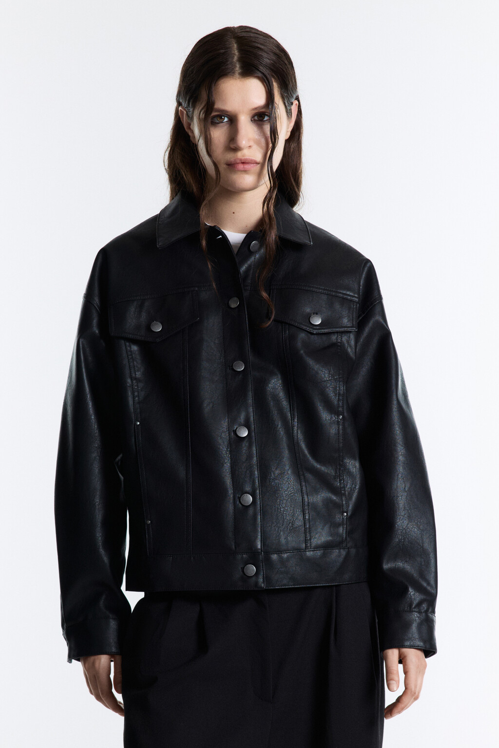Куртка-рубашка из искусственной кожи - цвет черный - 3