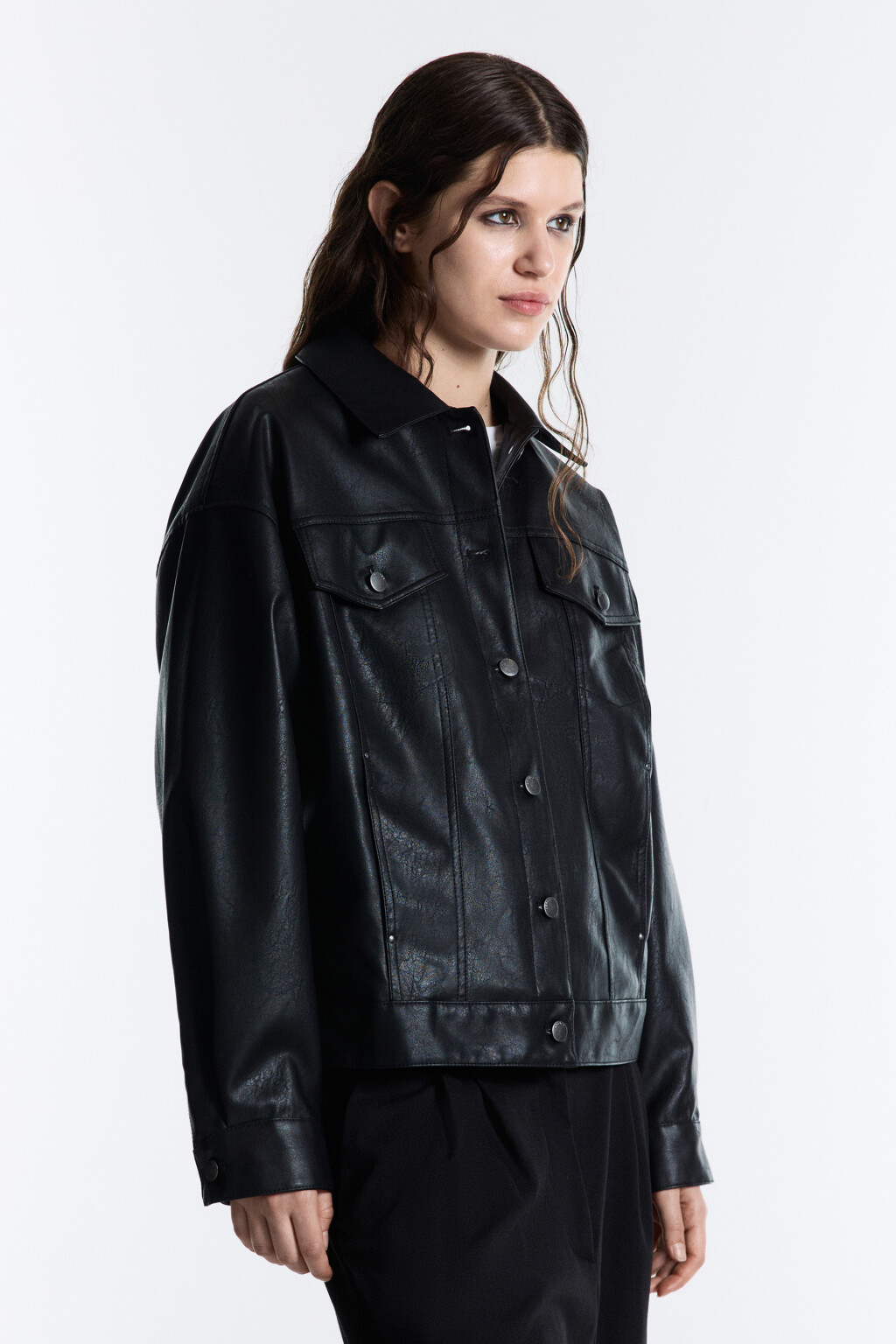 Куртка-рубашка из искусственной кожи - цвет черный - 4