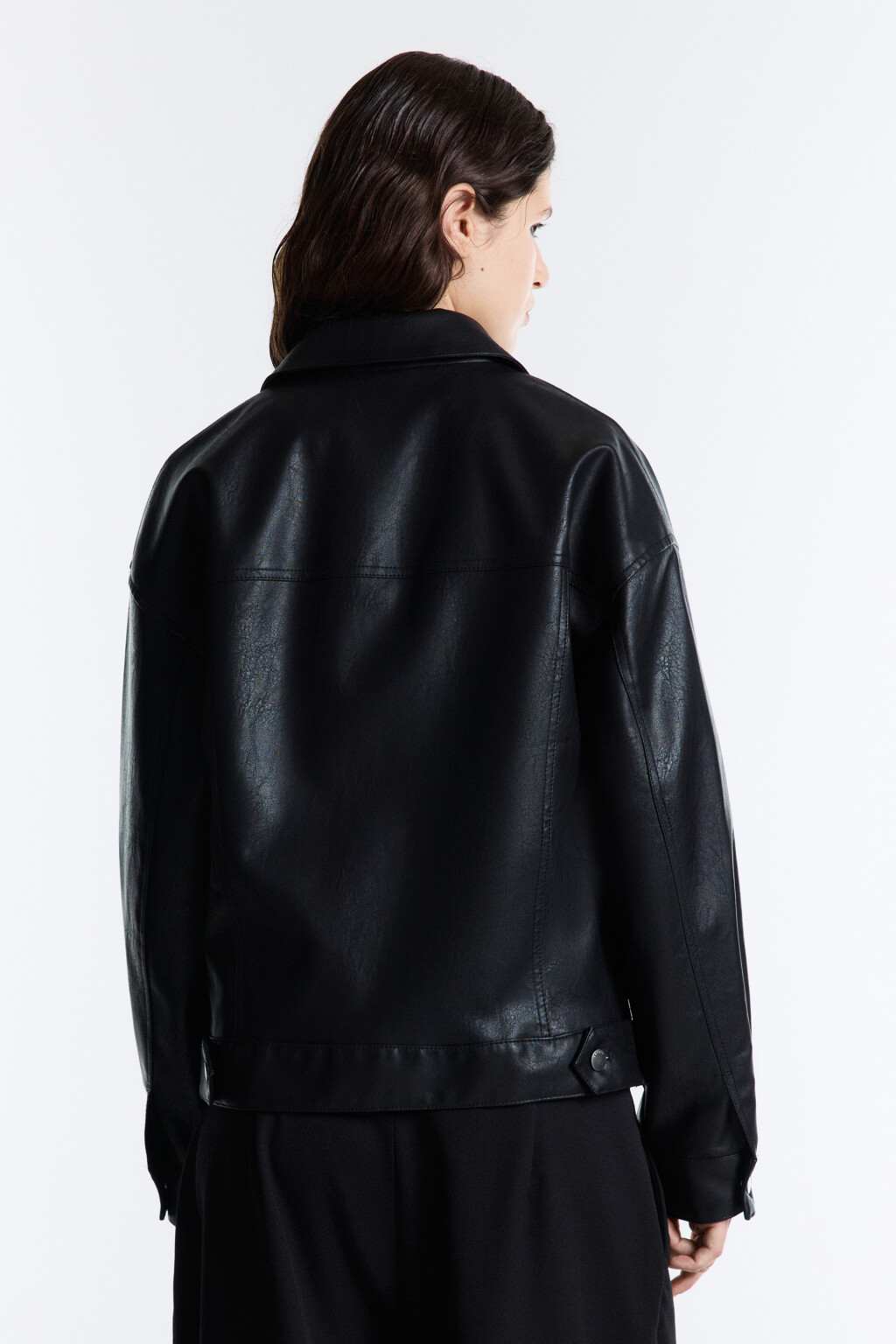 Куртка-рубашка из искусственной кожи - цвет черный - 5