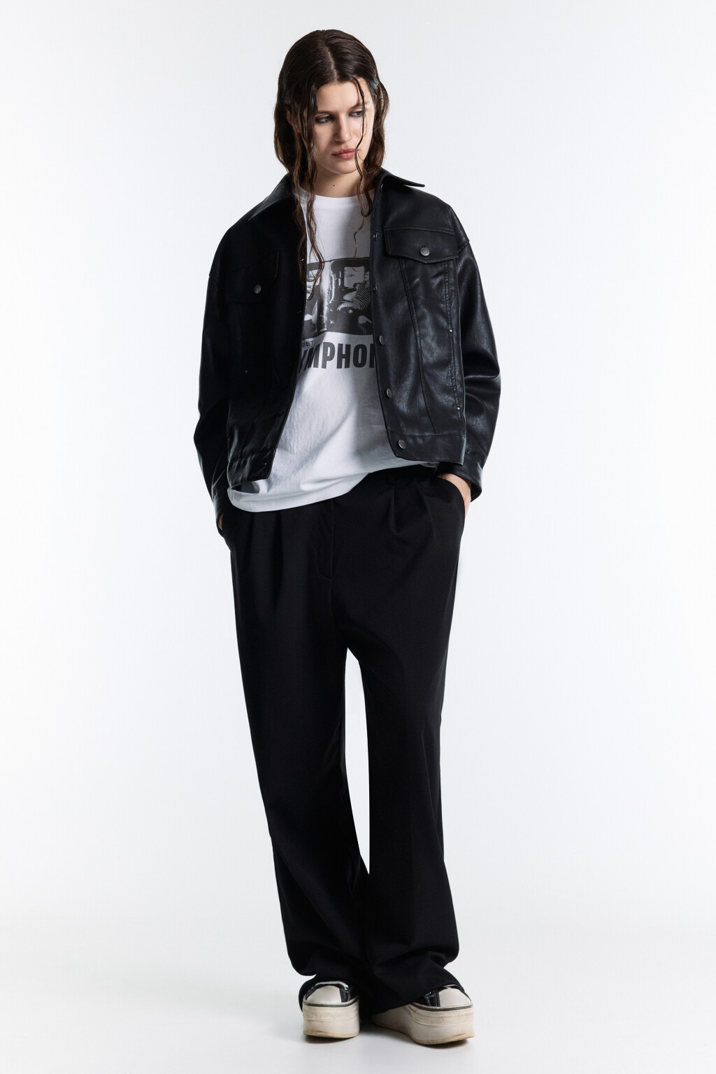 Куртка-рубашка из искусственной кожи - цвет черный - 6