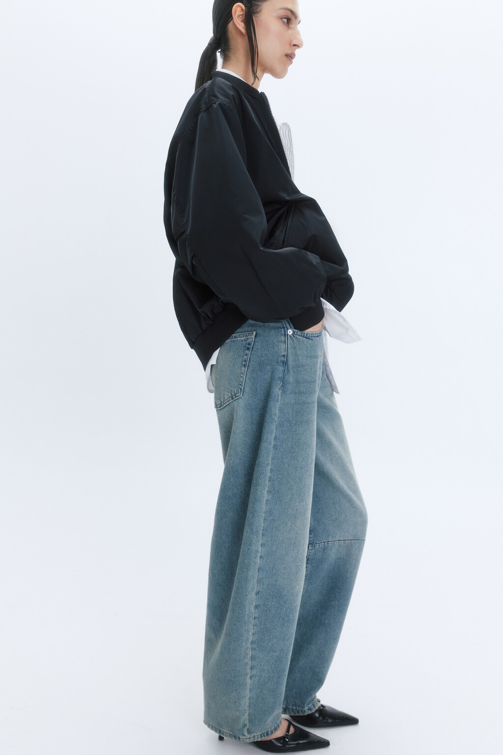 Куртка-бомбер oversize с подкладкой в полоску - цвет черный - 3