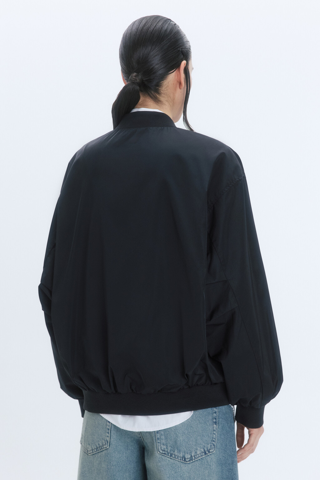 Куртка-бомбер oversize с подкладкой в полоску - цвет черный - 6