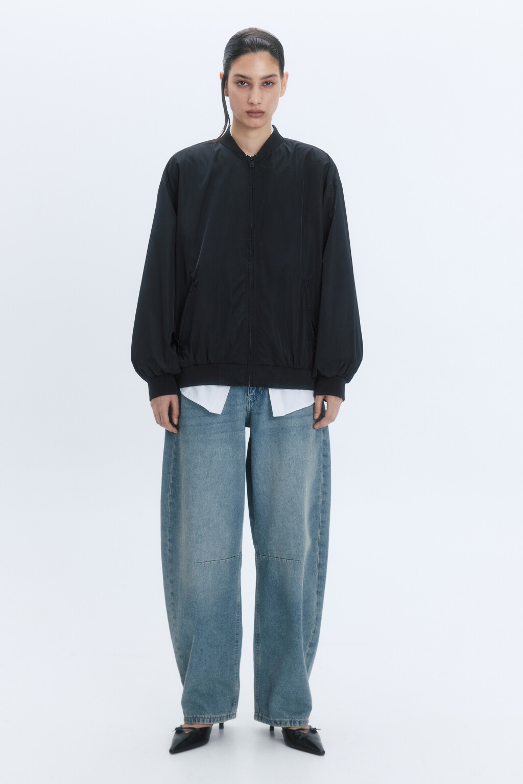 Куртка-бомбер oversize с подкладкой в полоску - цвет черный - 7