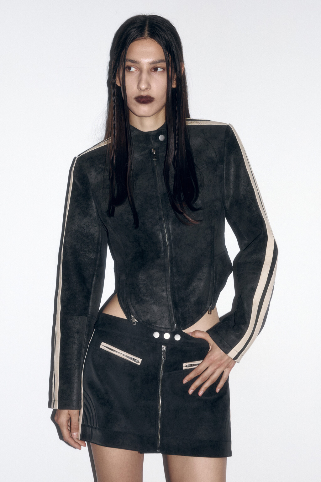 Куртка в мотостиле с состаренным эффектом - цвет черный - 3