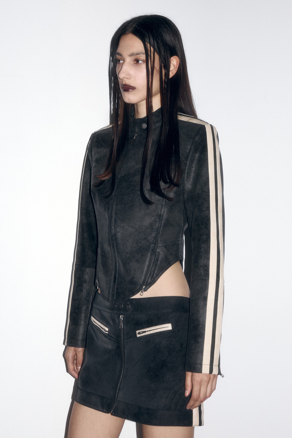 Куртка в мотостиле с состаренным эффектом - цвет черный - 4