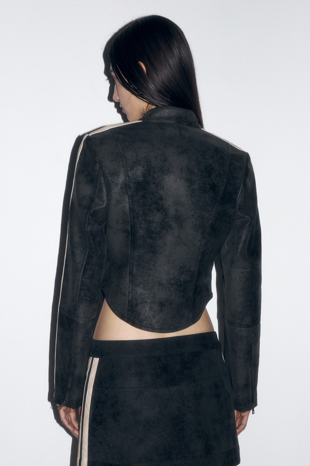 Куртка в мотостиле с состаренным эффектом - цвет черный - 5