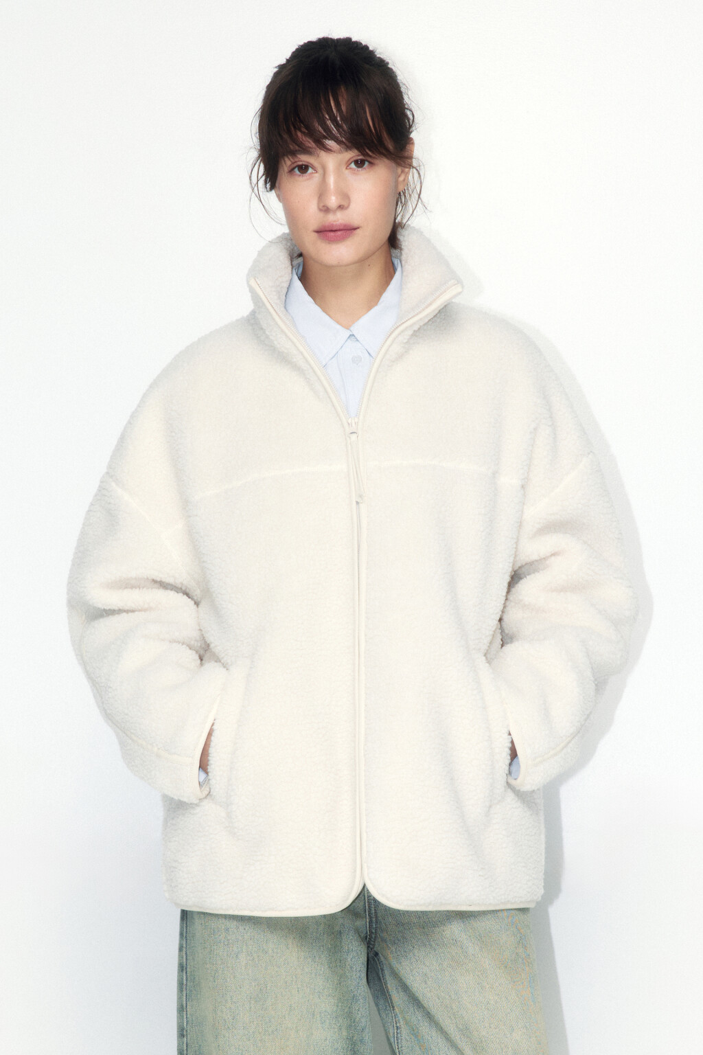 Куртка из искусственного меха с утеплением - цвет молочный - 2