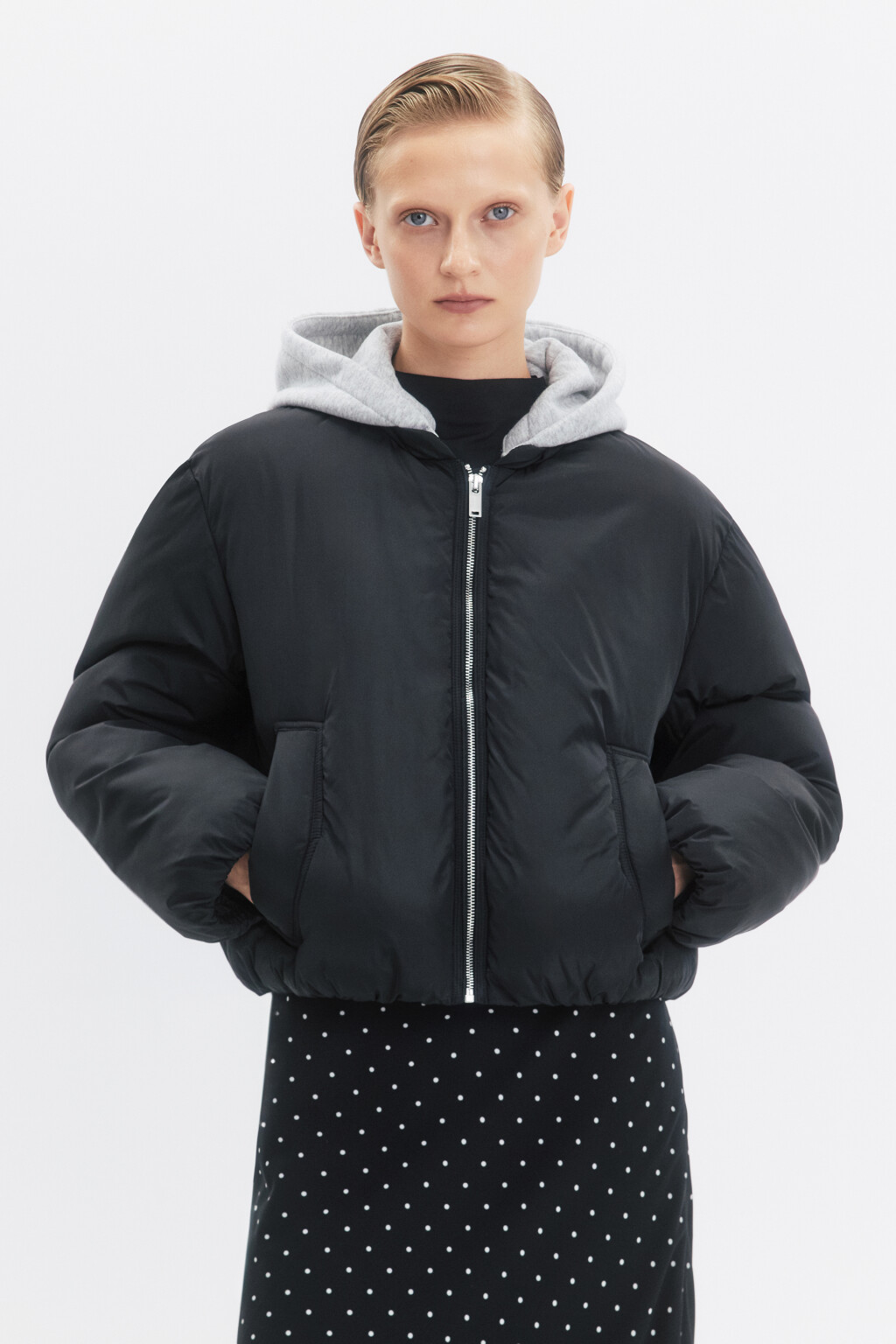 Куртка-бомбер утепленная со съемным капюшоном - цвет черный - 4