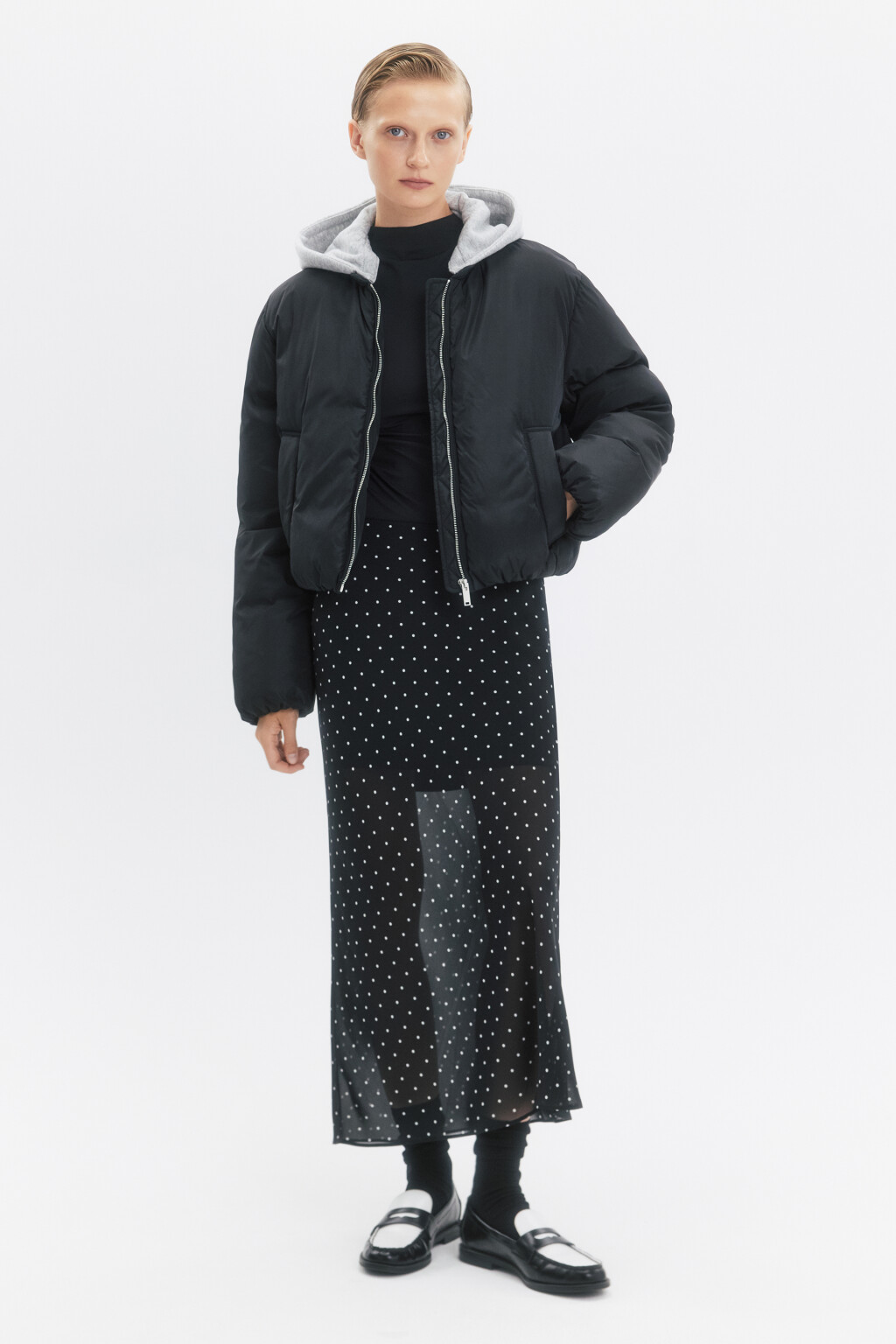 Куртка-бомбер утепленная со съемным капюшоном - цвет черный - 1