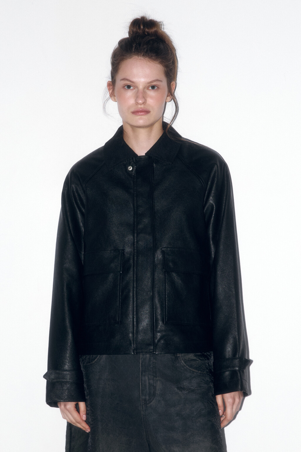 Куртка-рубашка с вельветовым воротником - цвет черный - 2