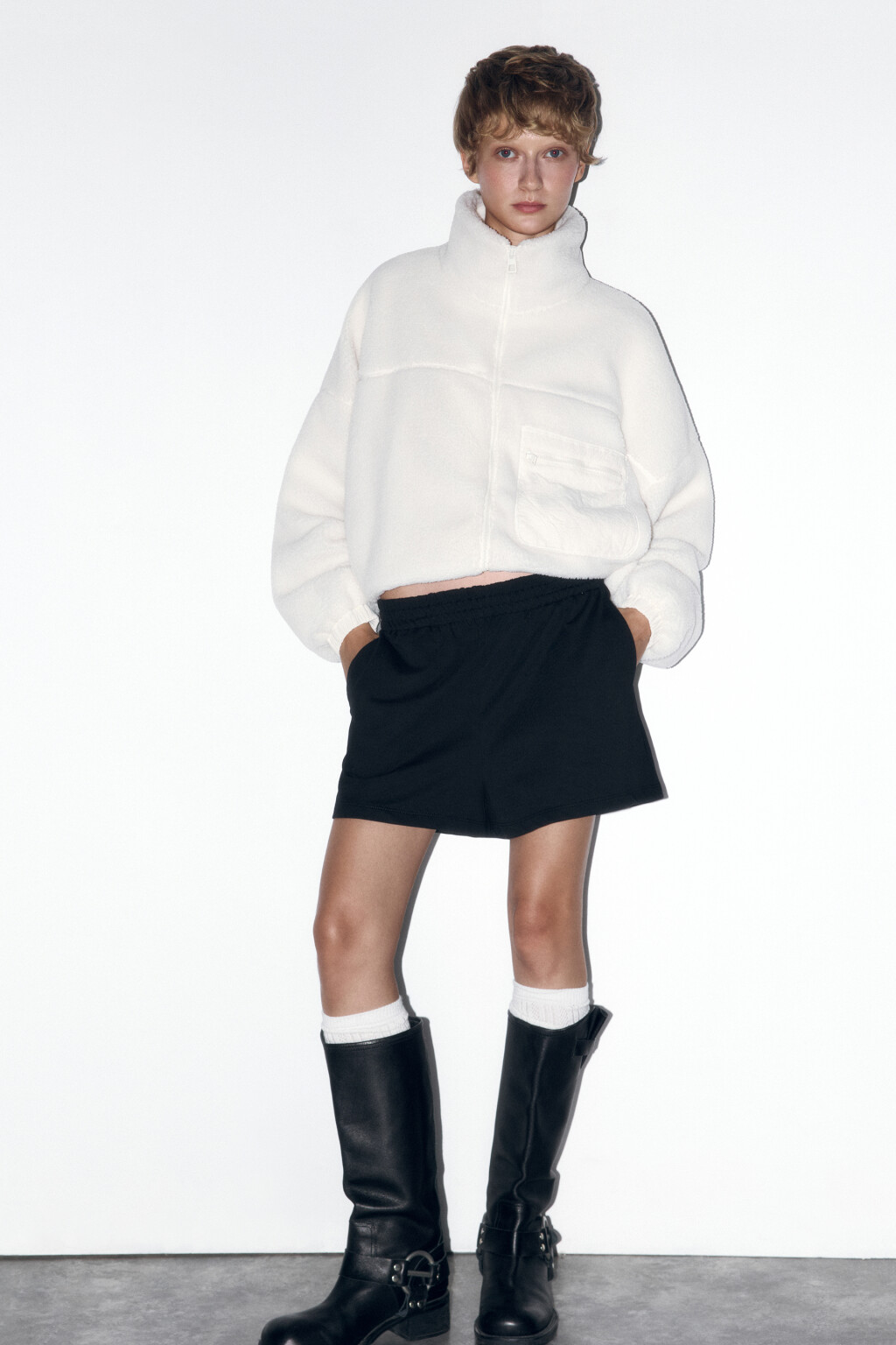 Куртка-бомбер с меховой фактурой - цвет молочный - 1