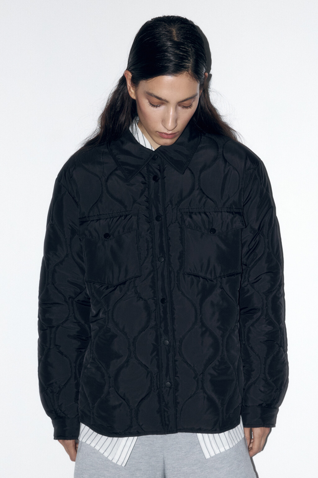 Куртка-рубашка стеганая ультралегкая - цвет черный - 2