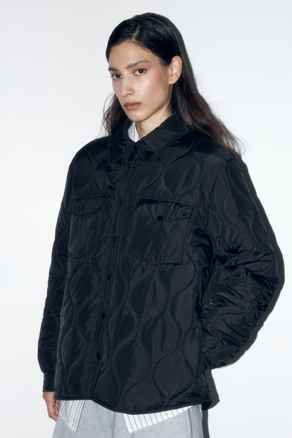Куртка-рубашка стеганая ультралегкая - цвет черный - 3