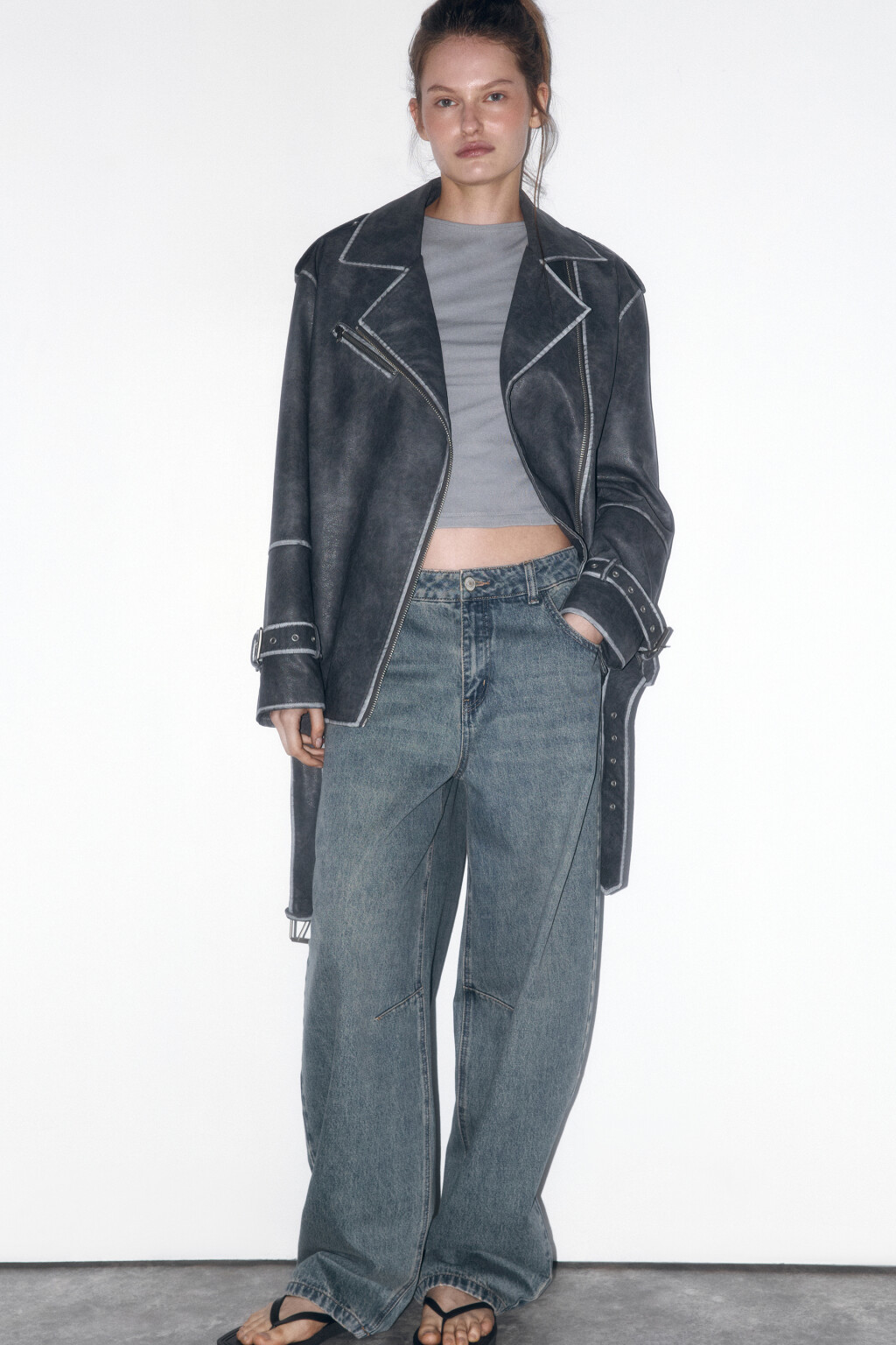 Куртка-косуха oversize с состаренным эффектом - цвет серый - 2