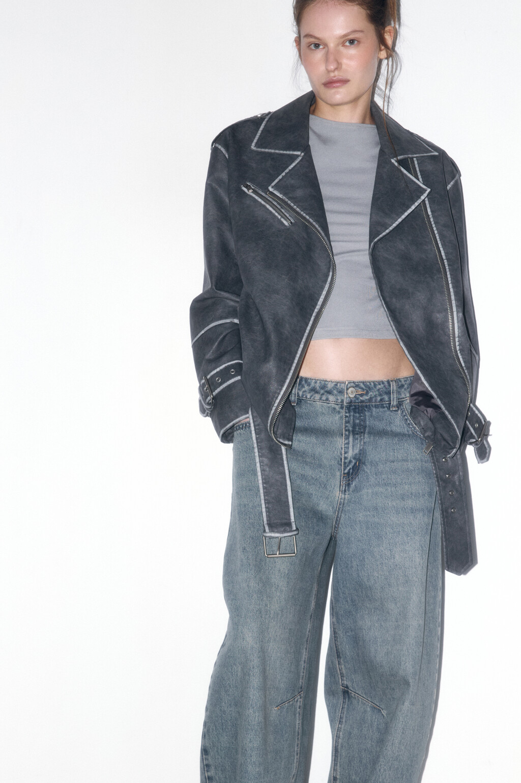 Куртка-косуха oversize с состаренным эффектом - цвет серый - 1