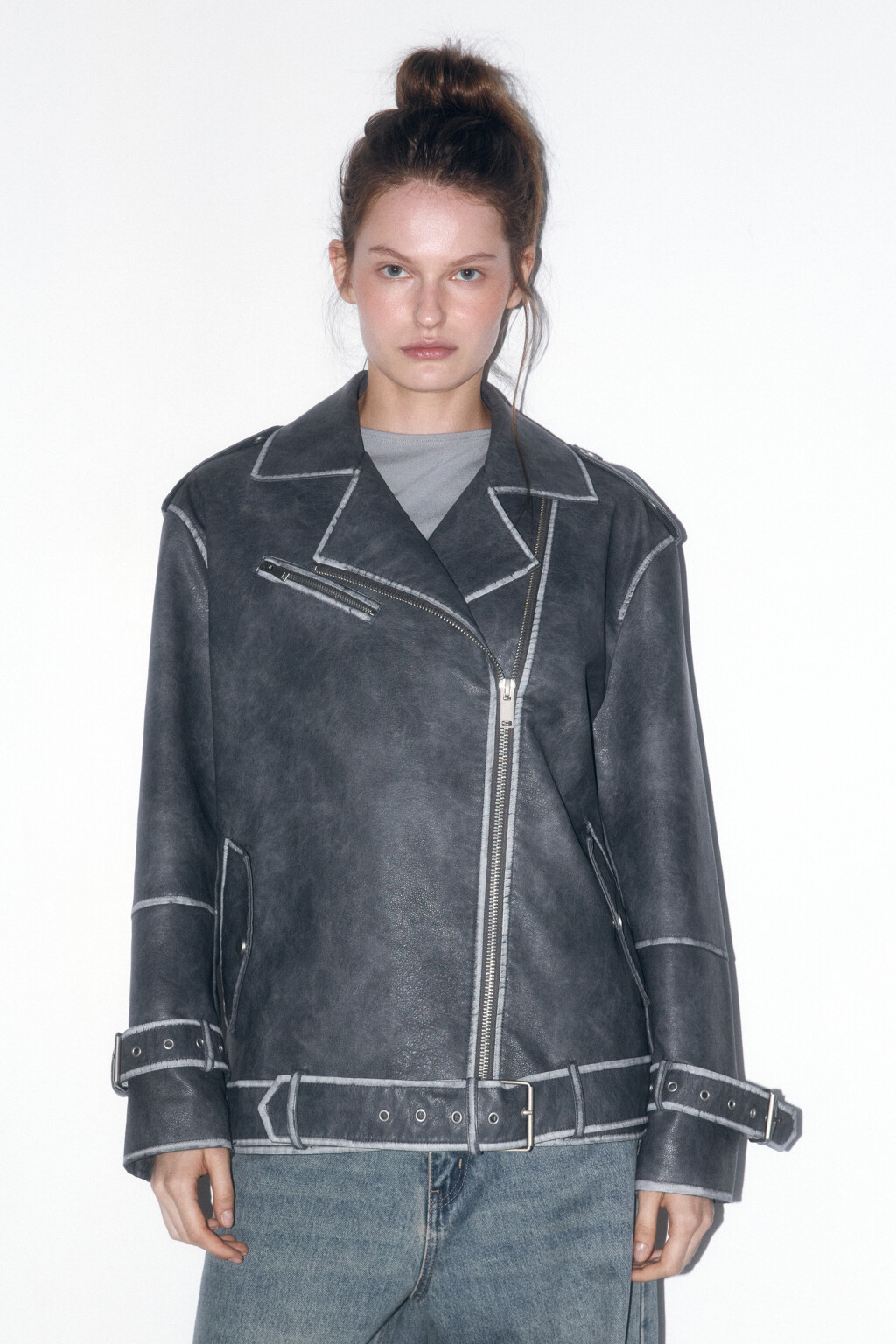 Куртка-косуха oversize с состаренным эффектом - цвет серый - 3