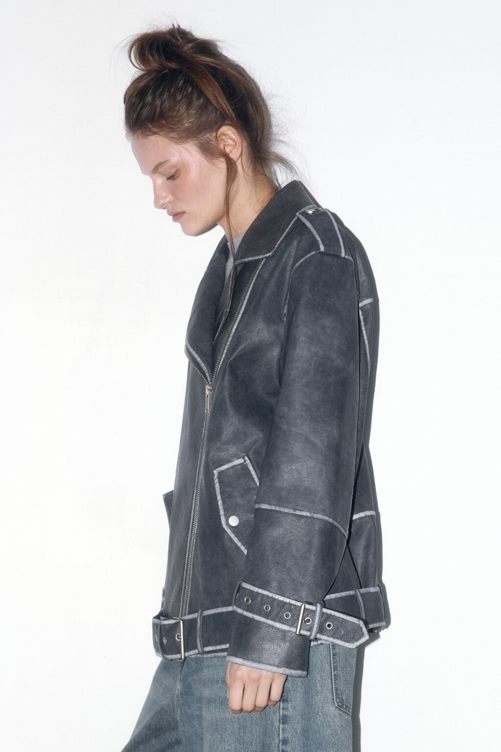 Куртка-косуха oversize с состаренным эффектом - цвет серый - 4