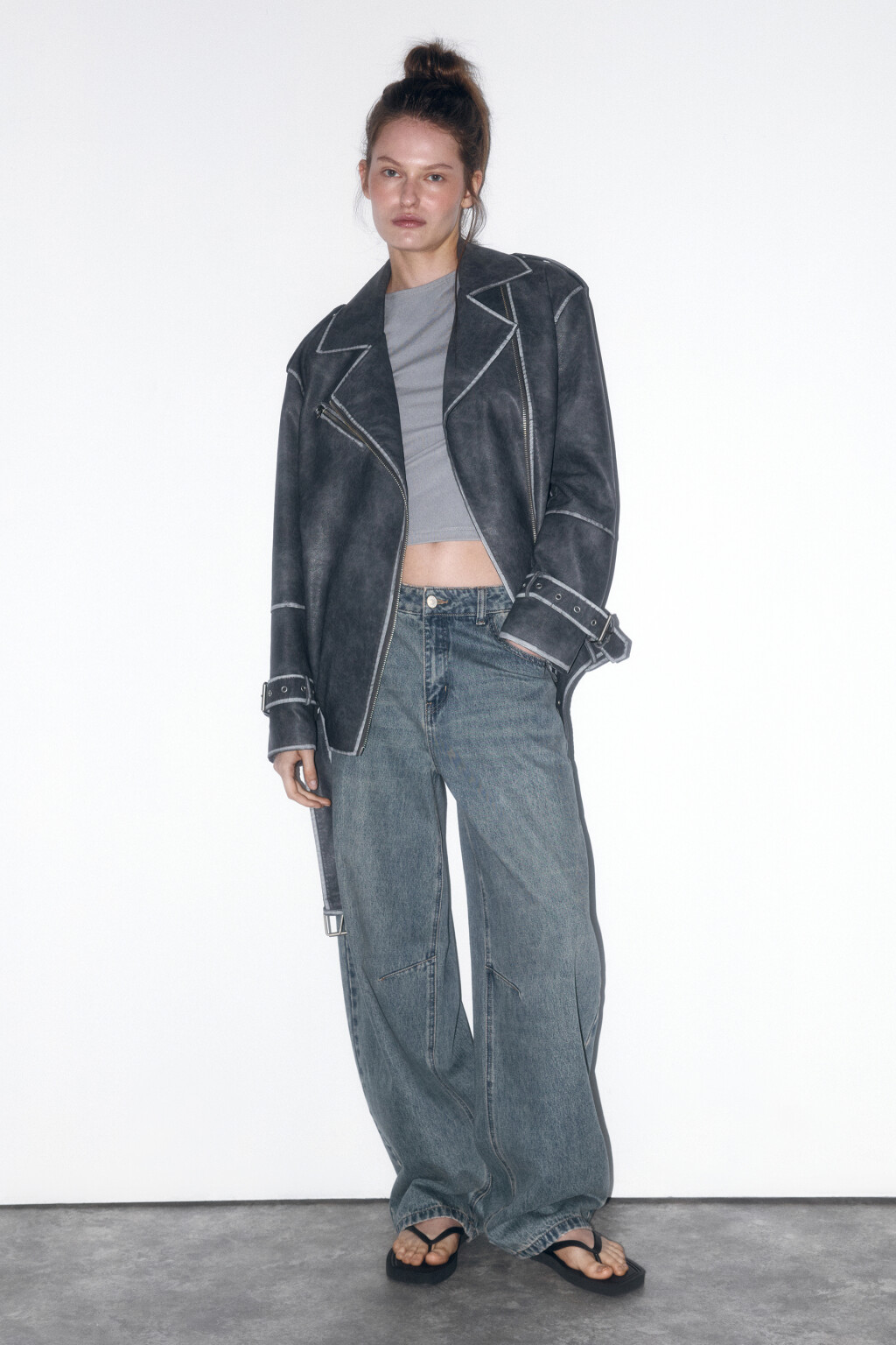 Куртка-косуха oversize с состаренным эффектом - цвет серый - 6