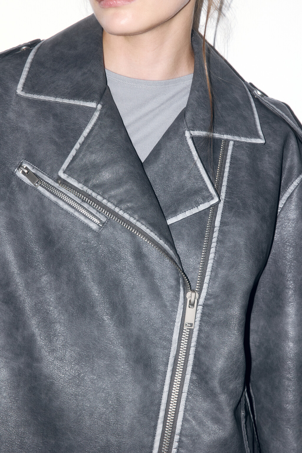 Куртка-косуха oversize с состаренным эффектом - цвет серый - 8