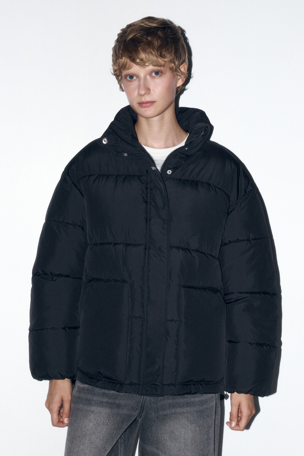 Куртка oversize стеганая с воротником-стойкой - цвет черный - 2