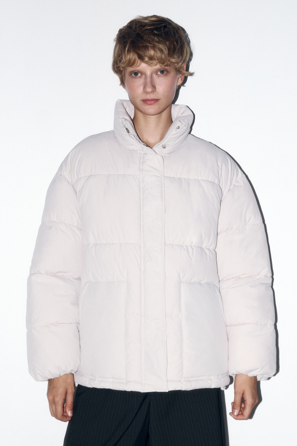 Куртка oversize стеганая с воротником-стойкой - цвет бежевый - 3
