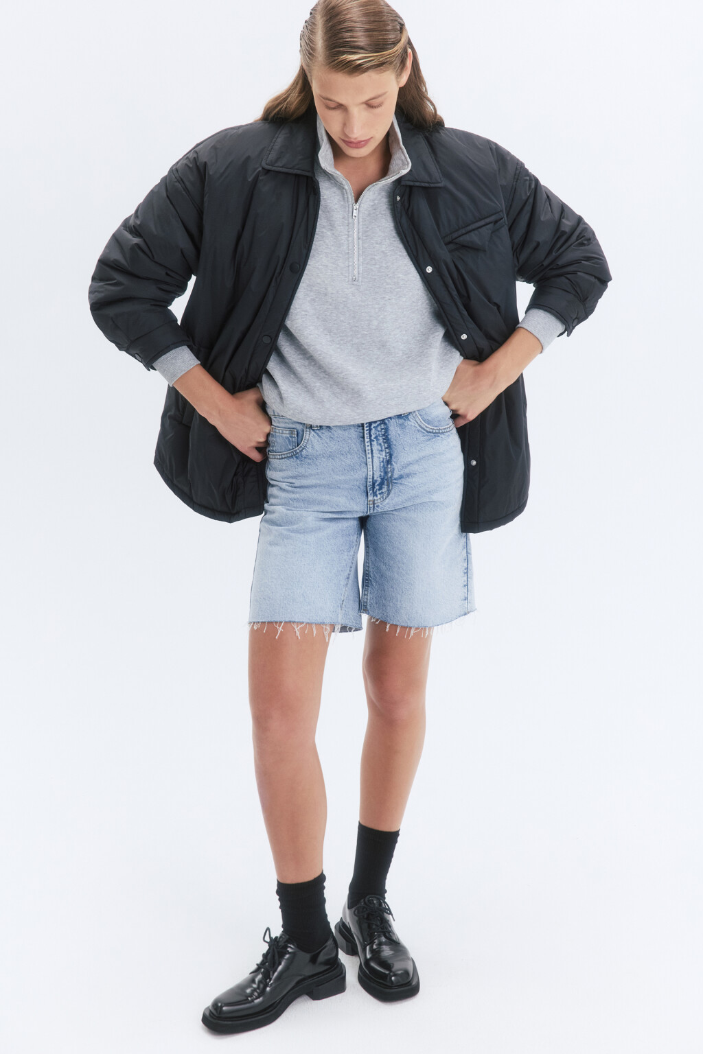 Куртка-рубашка oversize утепленная ультралегкая - цвет черный - 2