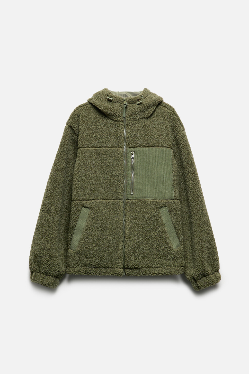 Куртка из искусственного меха с вельветовыми карманами - цвет зеленый - 10