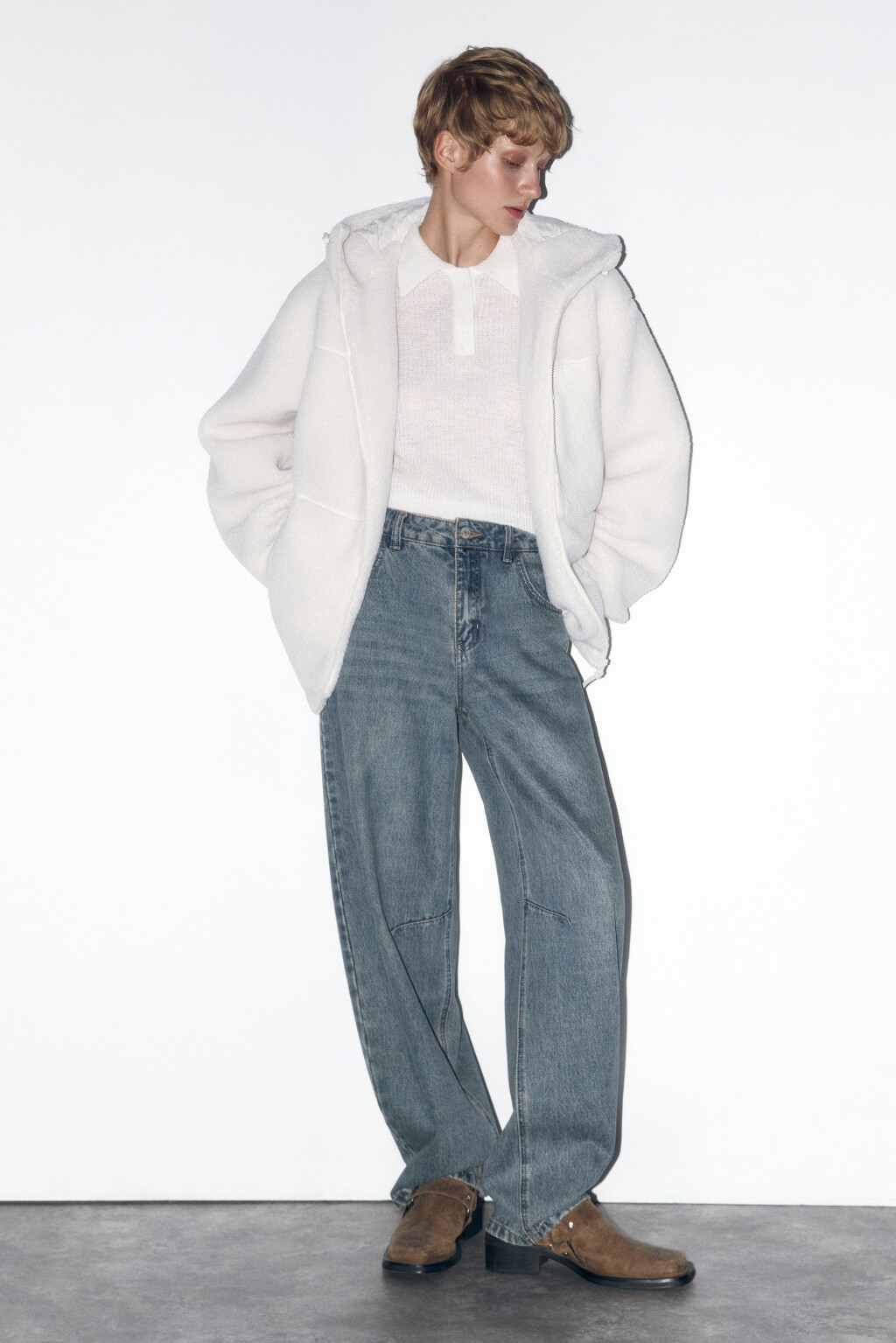 Куртка из искусственного меха с вельветовыми карманами - цвет молочный - 1