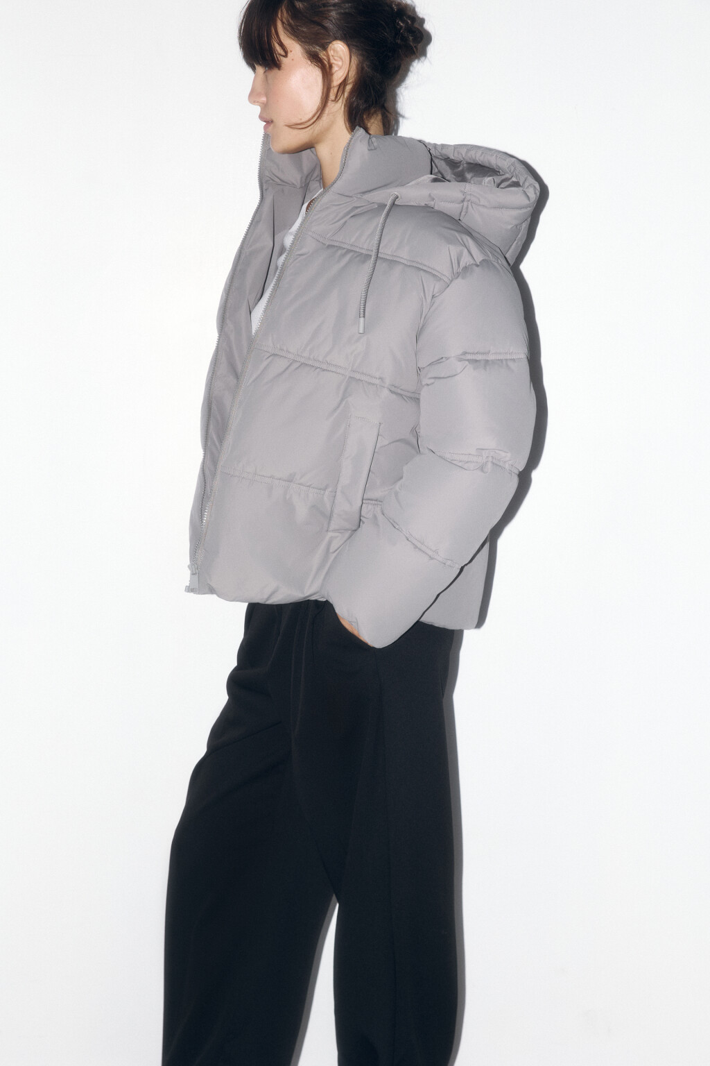 Куртка стеганая утепленная с капюшоном - цвет зеленый - 1