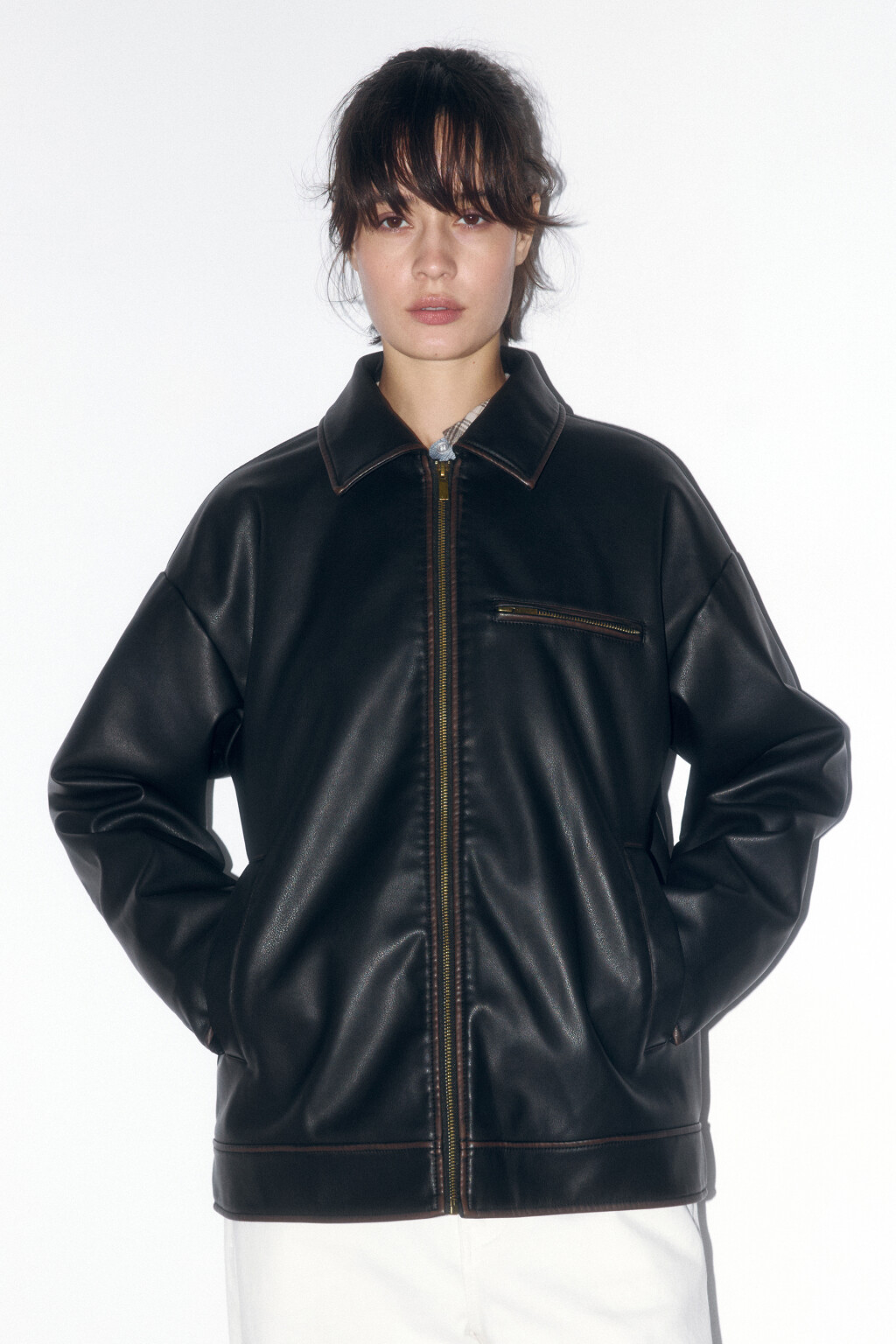 Куртка утепленная из искусственной кожи - цвет коричневый - 2