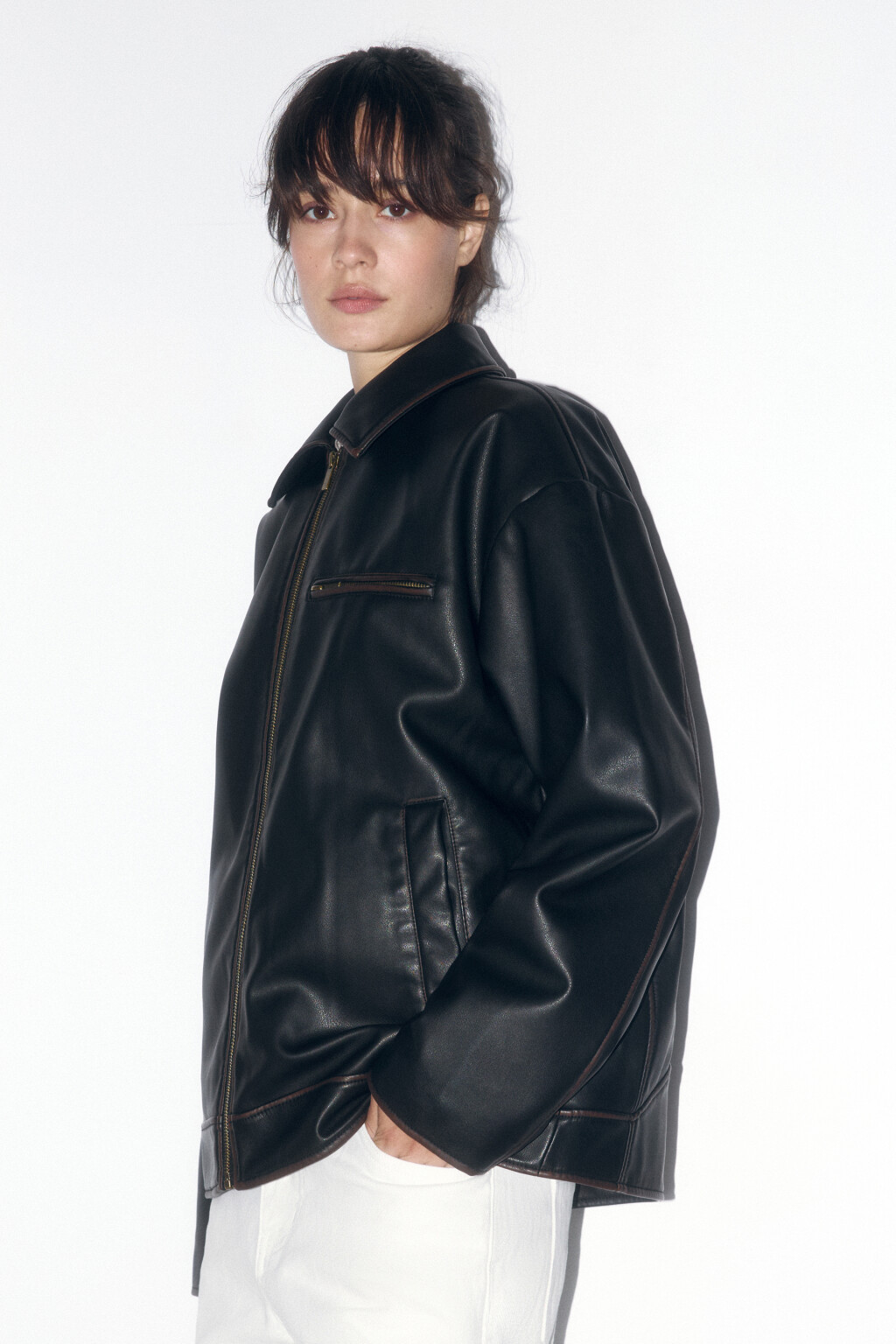 Куртка утепленная из искусственной кожи - цвет коричневый - 1