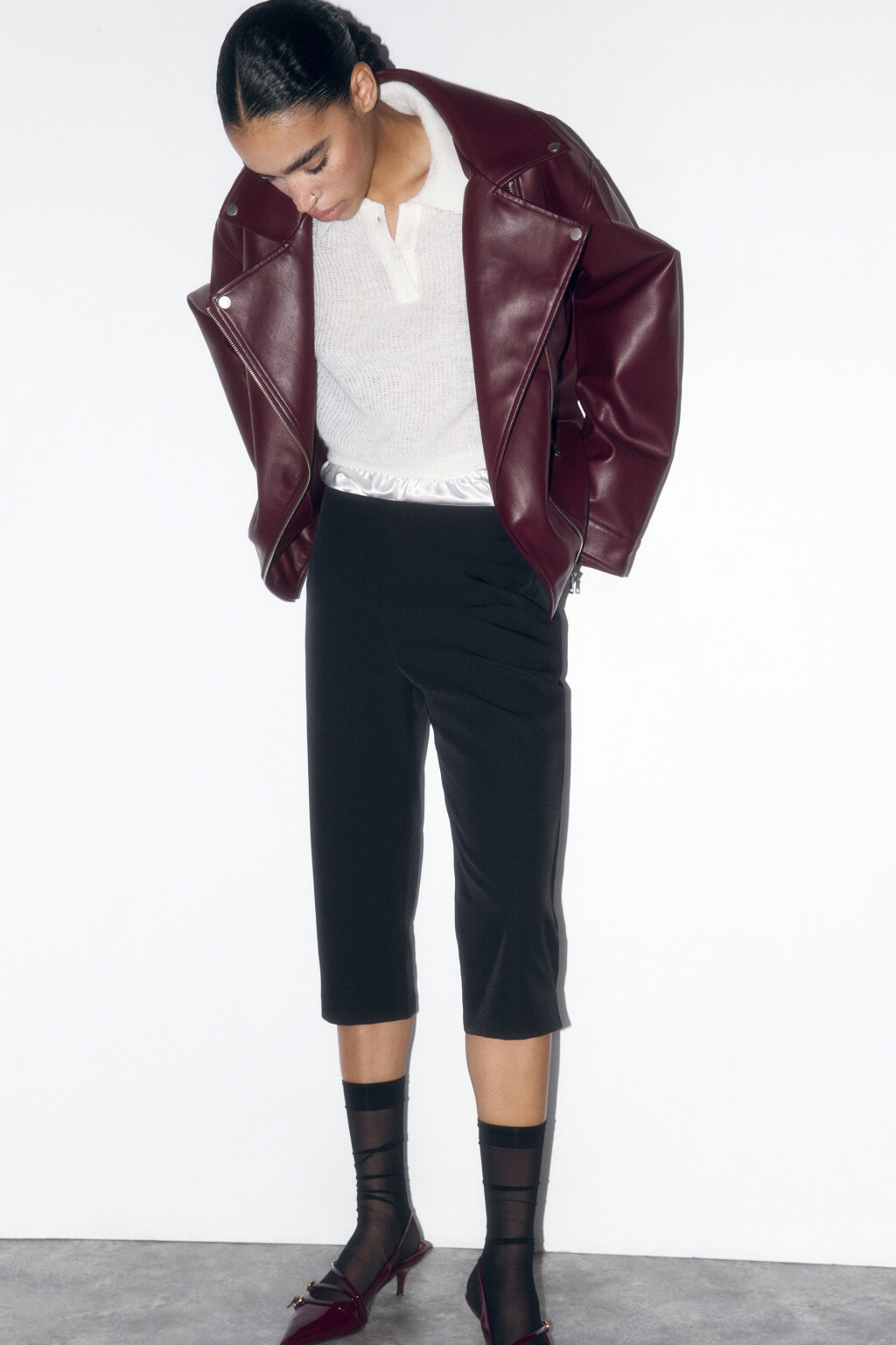 Куртка-косуха из искусственной кожи - цвет бордовый - 5