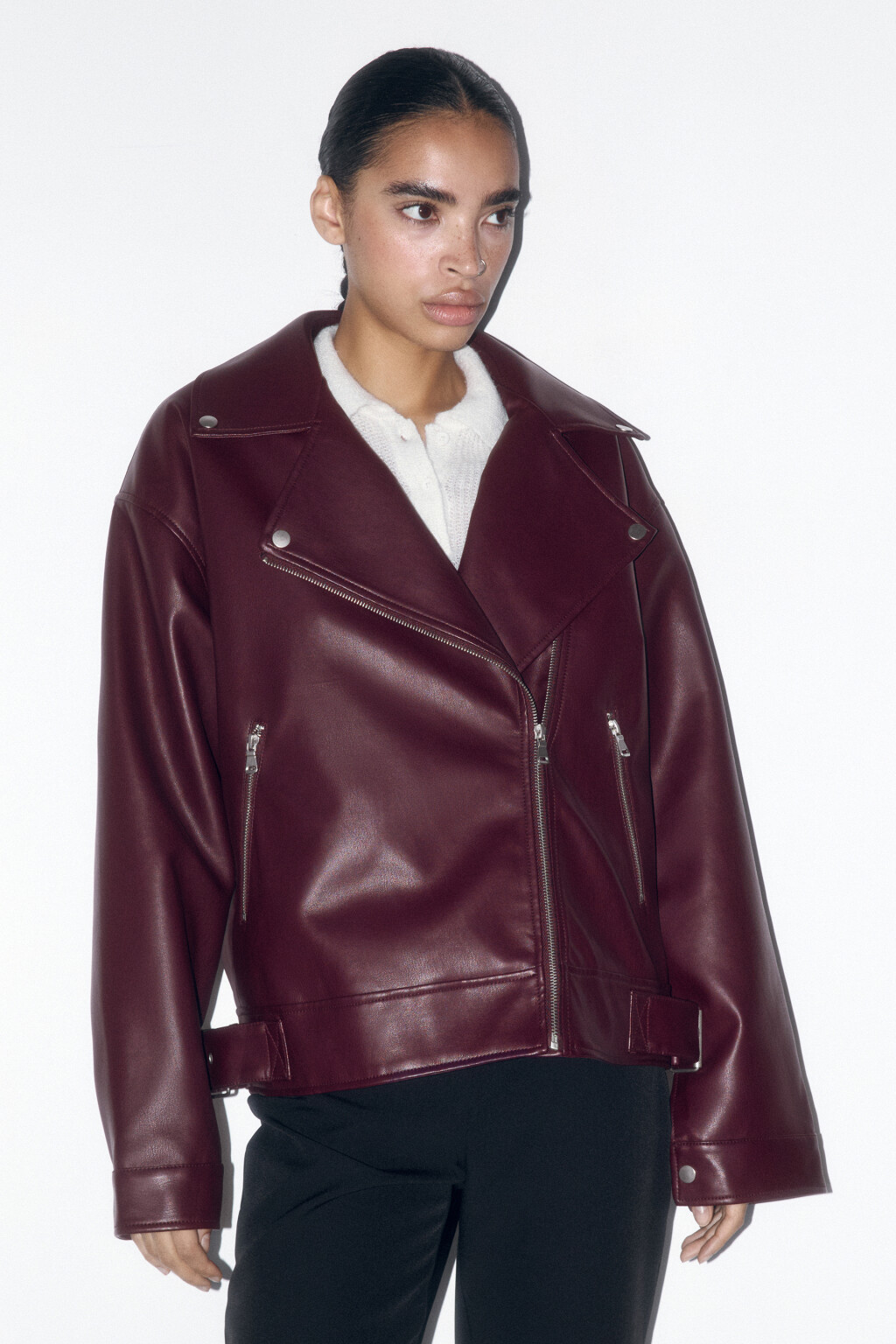 Куртка-косуха из искусственной кожи - цвет бордовый - 2