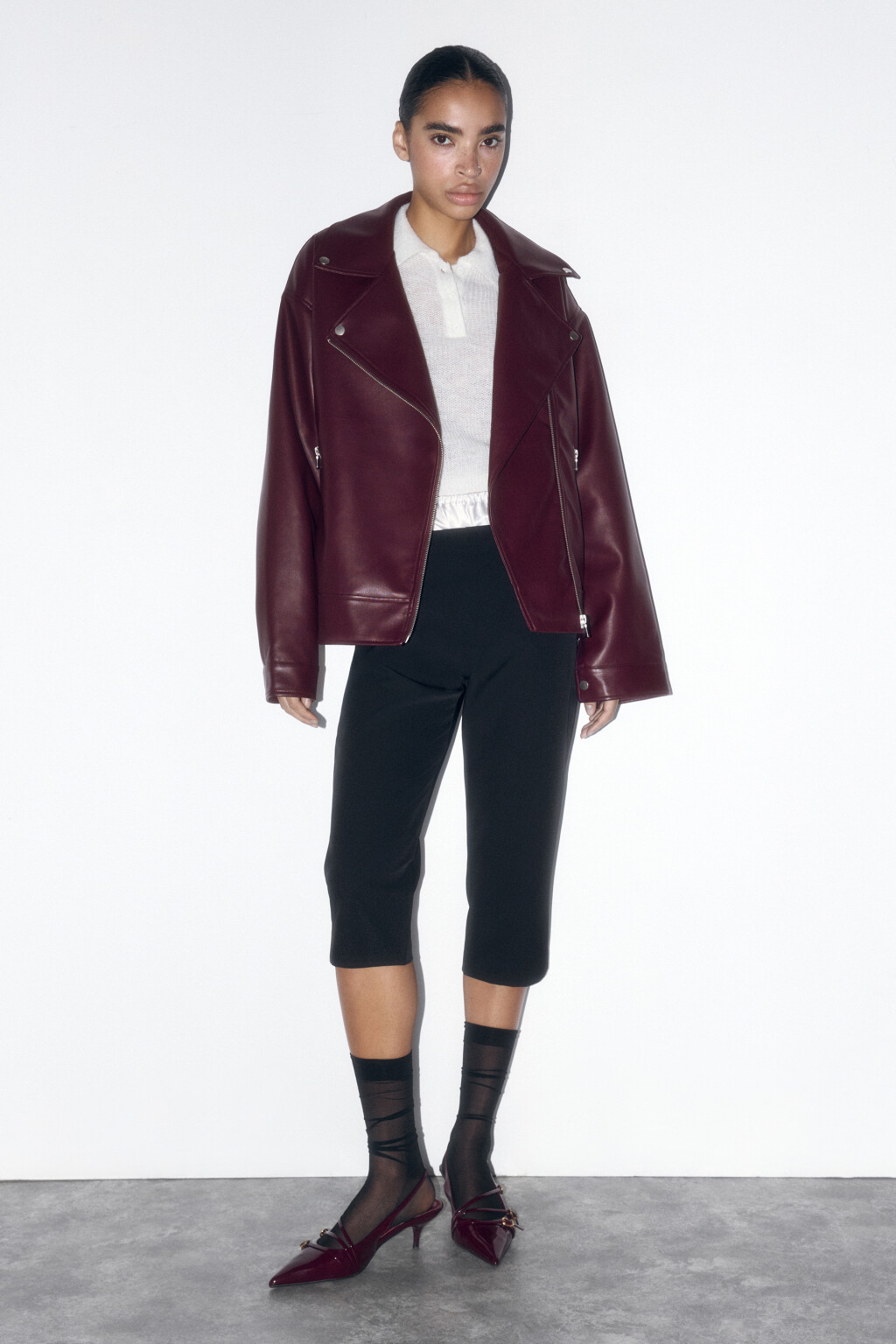 Куртка-косуха из искусственной кожи - цвет бордовый - 4