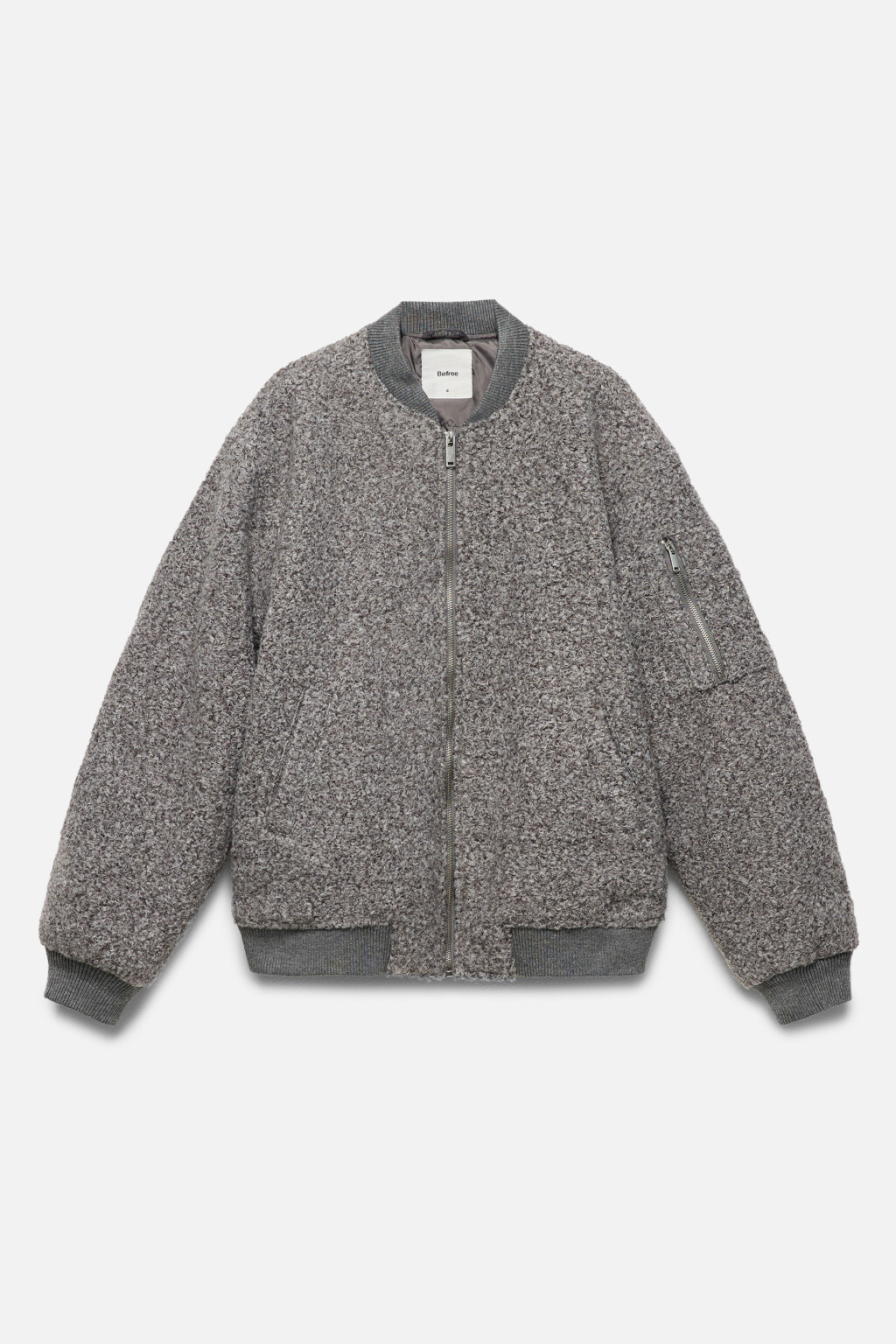 Куртка-бомбер oversize из ткани с ворсом - цвет серый - 10