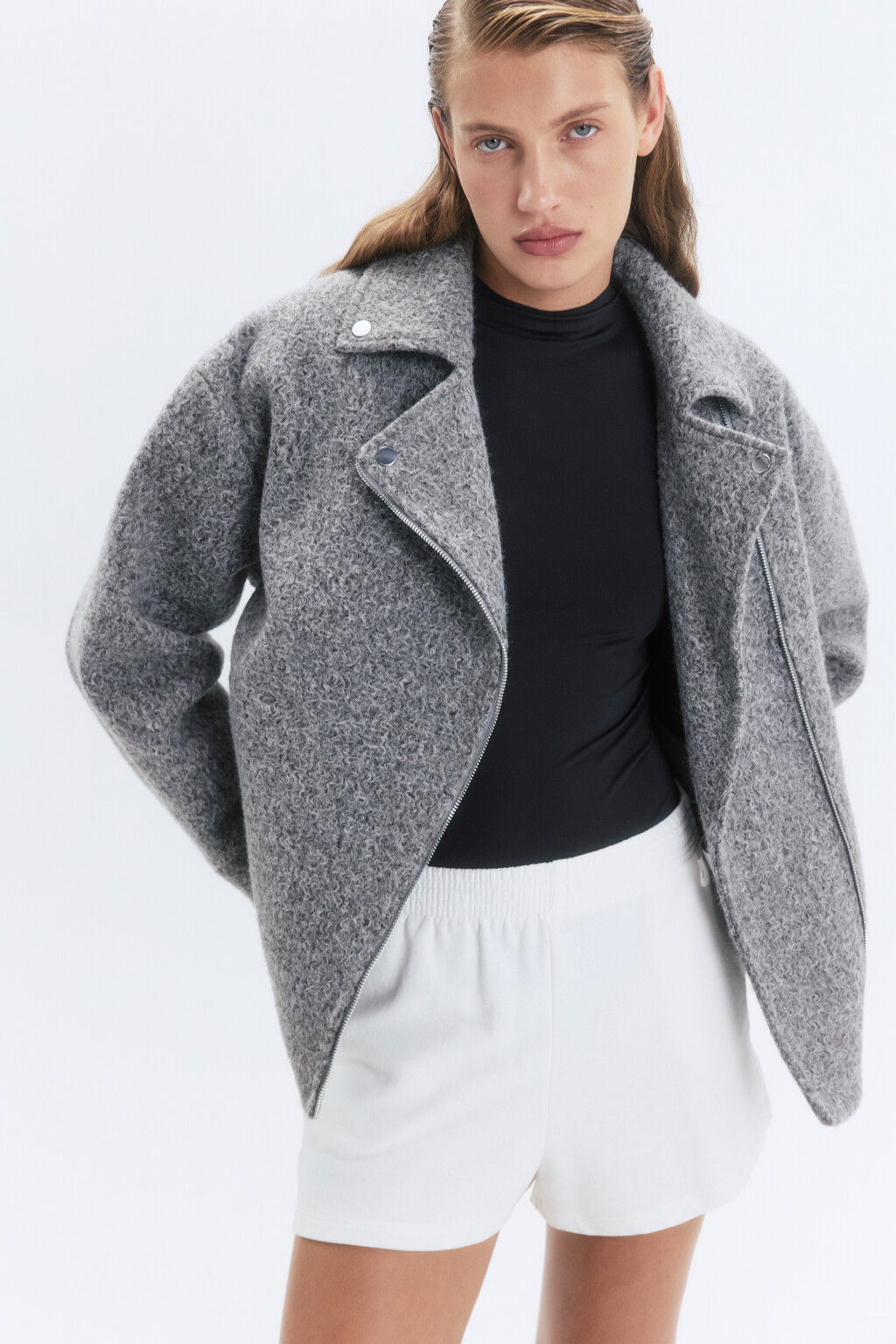 Куртка-косуха из драповой ткани с ворсом - цвет серый - 6