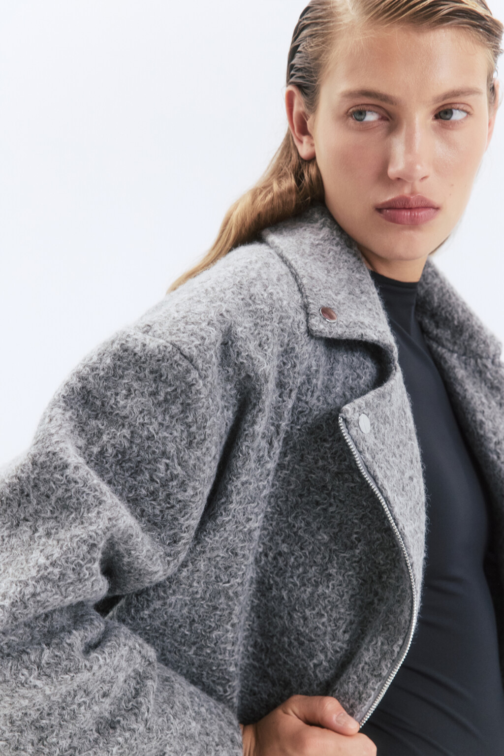 Куртка-косуха из драповой ткани с ворсом - цвет серый - 1