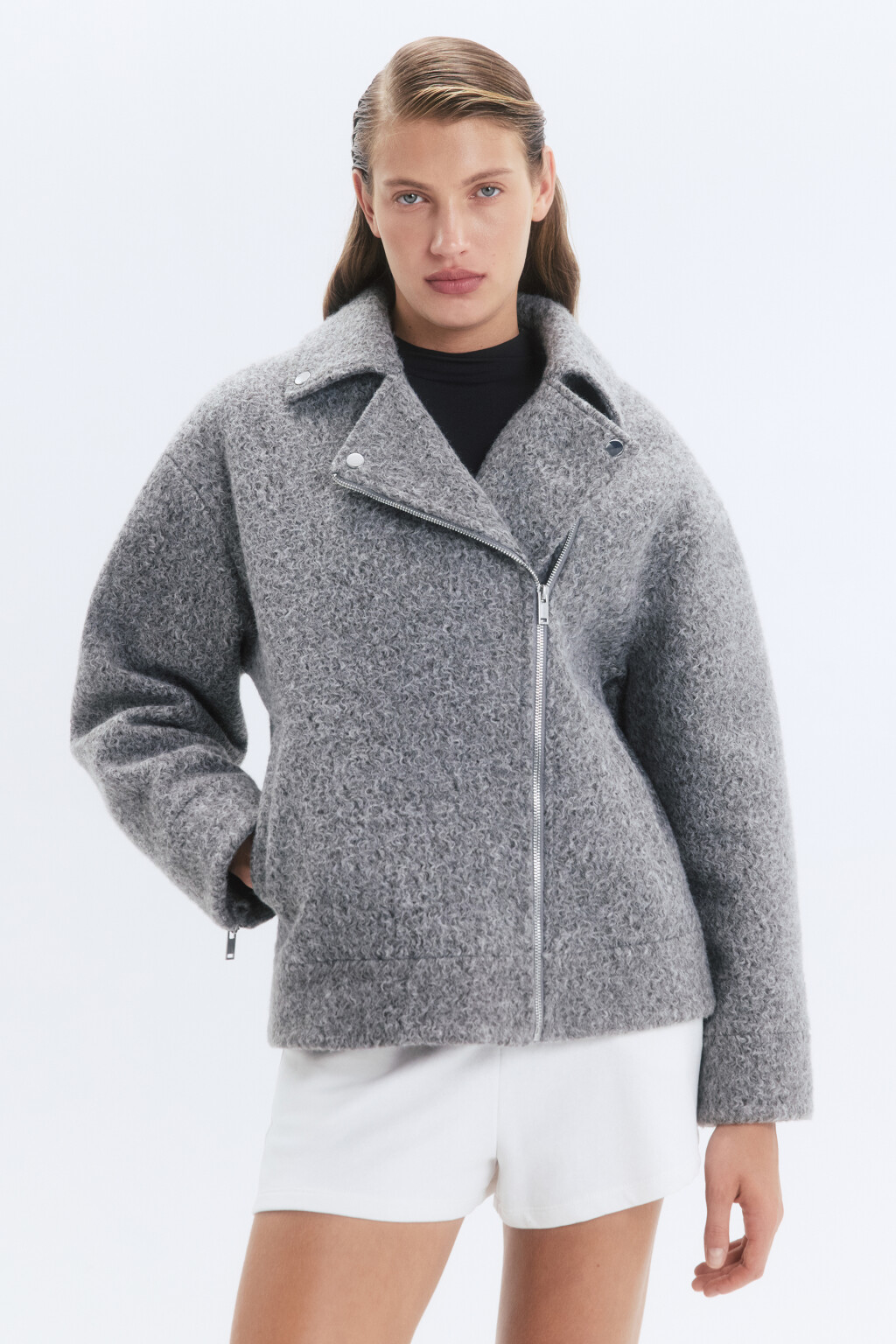 Куртка-косуха из драповой ткани с ворсом - цвет серый - 2