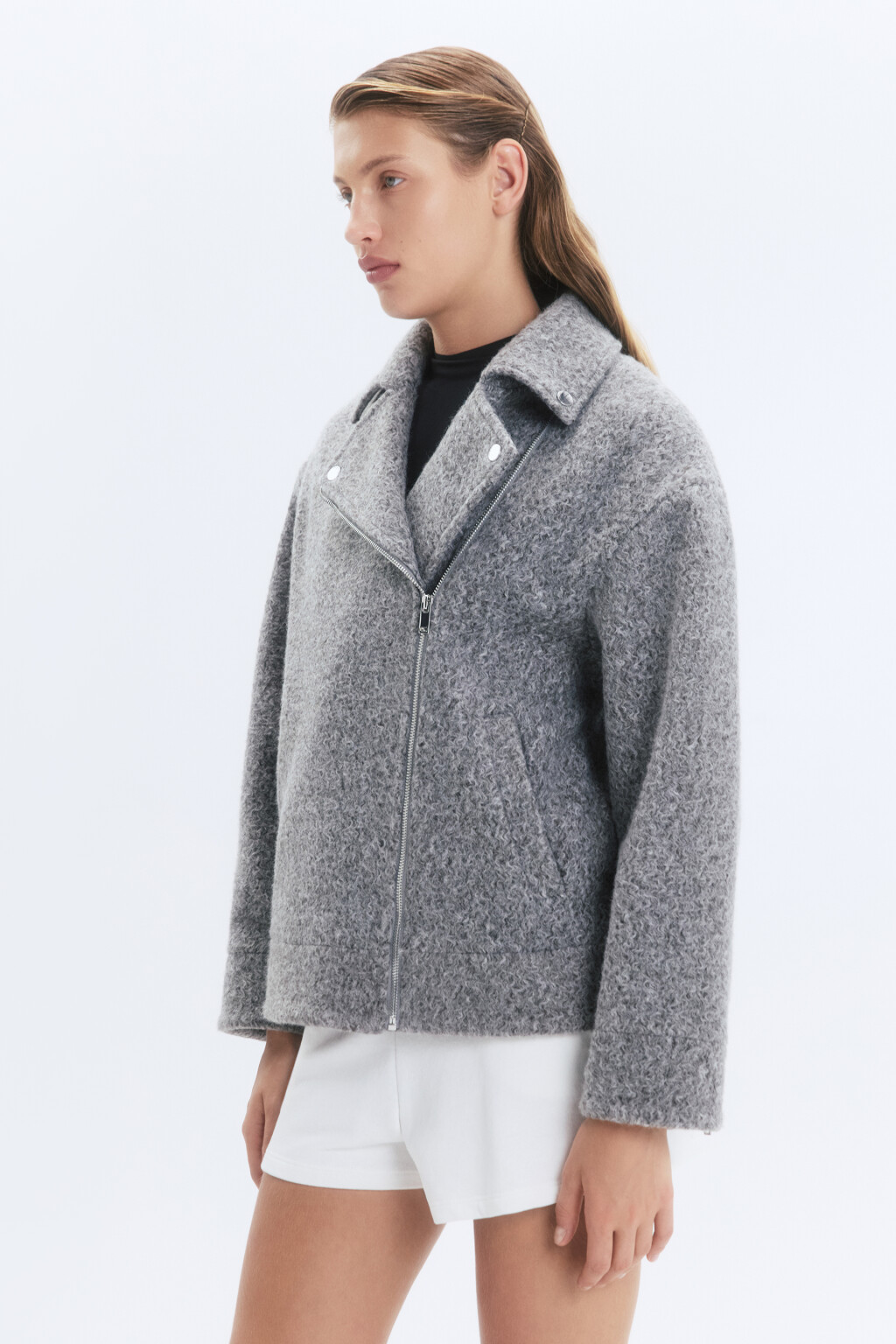 Куртка-косуха из драповой ткани с ворсом - цвет серый - 3