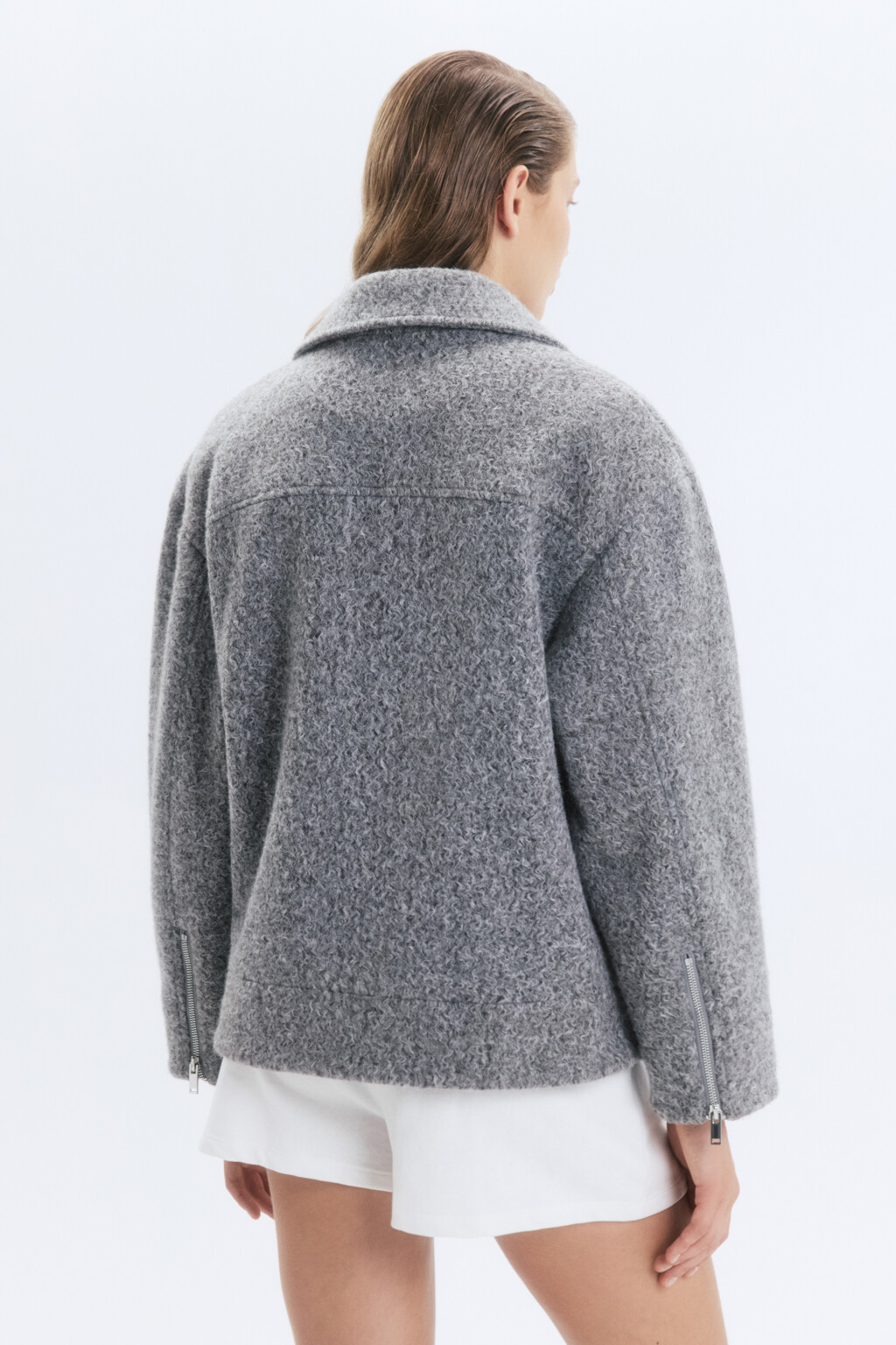 Куртка-косуха из драповой ткани с ворсом - цвет серый - 4