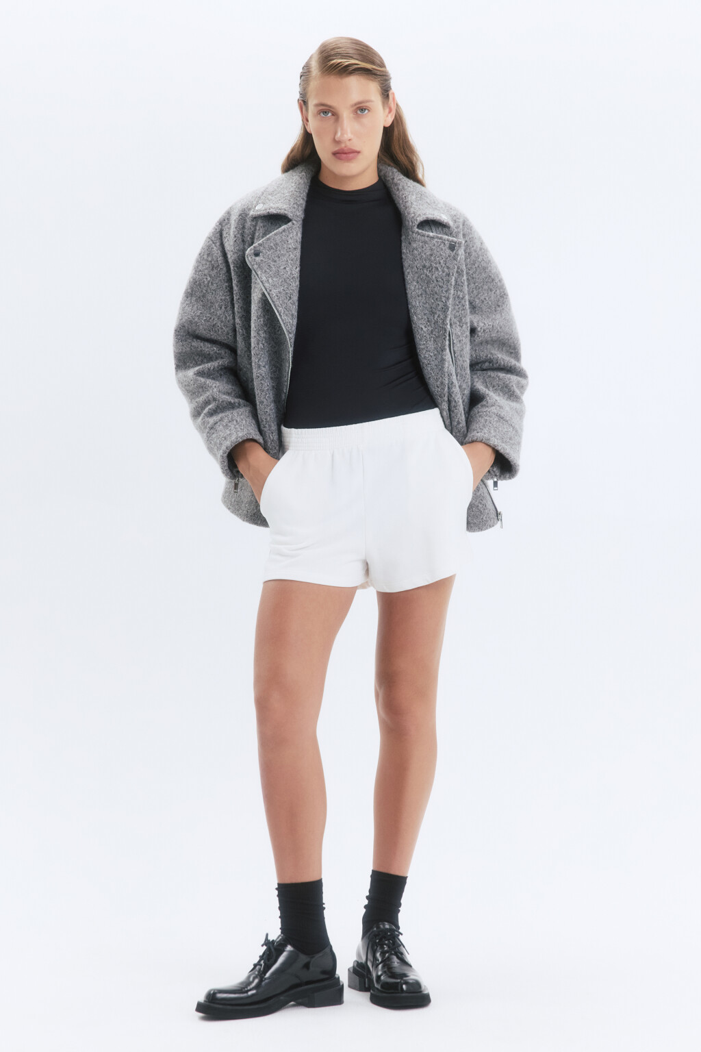 Куртка-косуха из драповой ткани с ворсом - цвет серый - 5