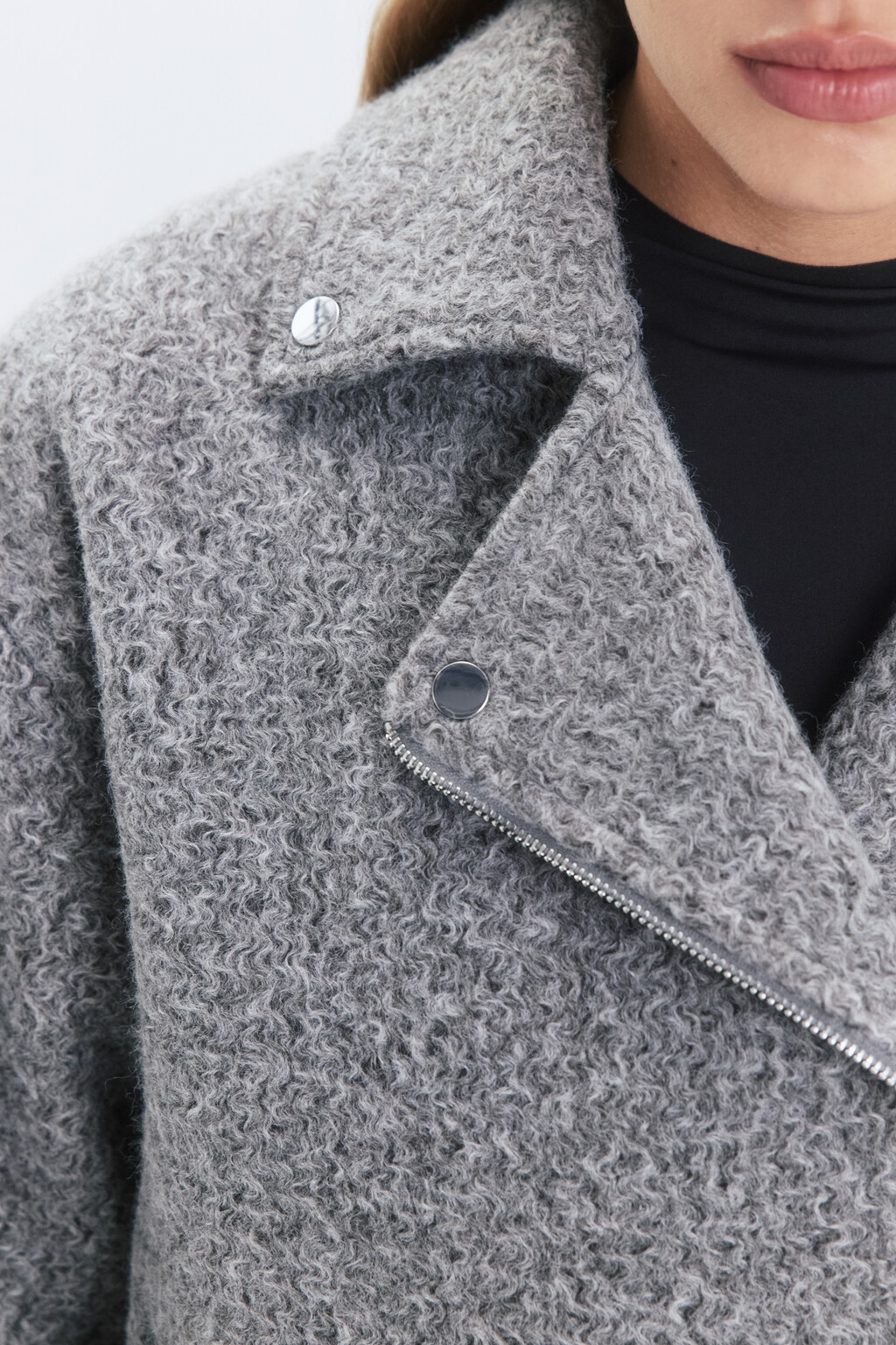 Куртка-косуха из драповой ткани с ворсом - цвет серый - 8